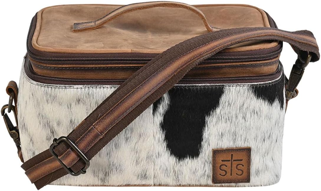 STS Cowhide Cosmetic Case Glamour Makeup Organizer, Color: Tornado/Cowhide (STS-30888)
