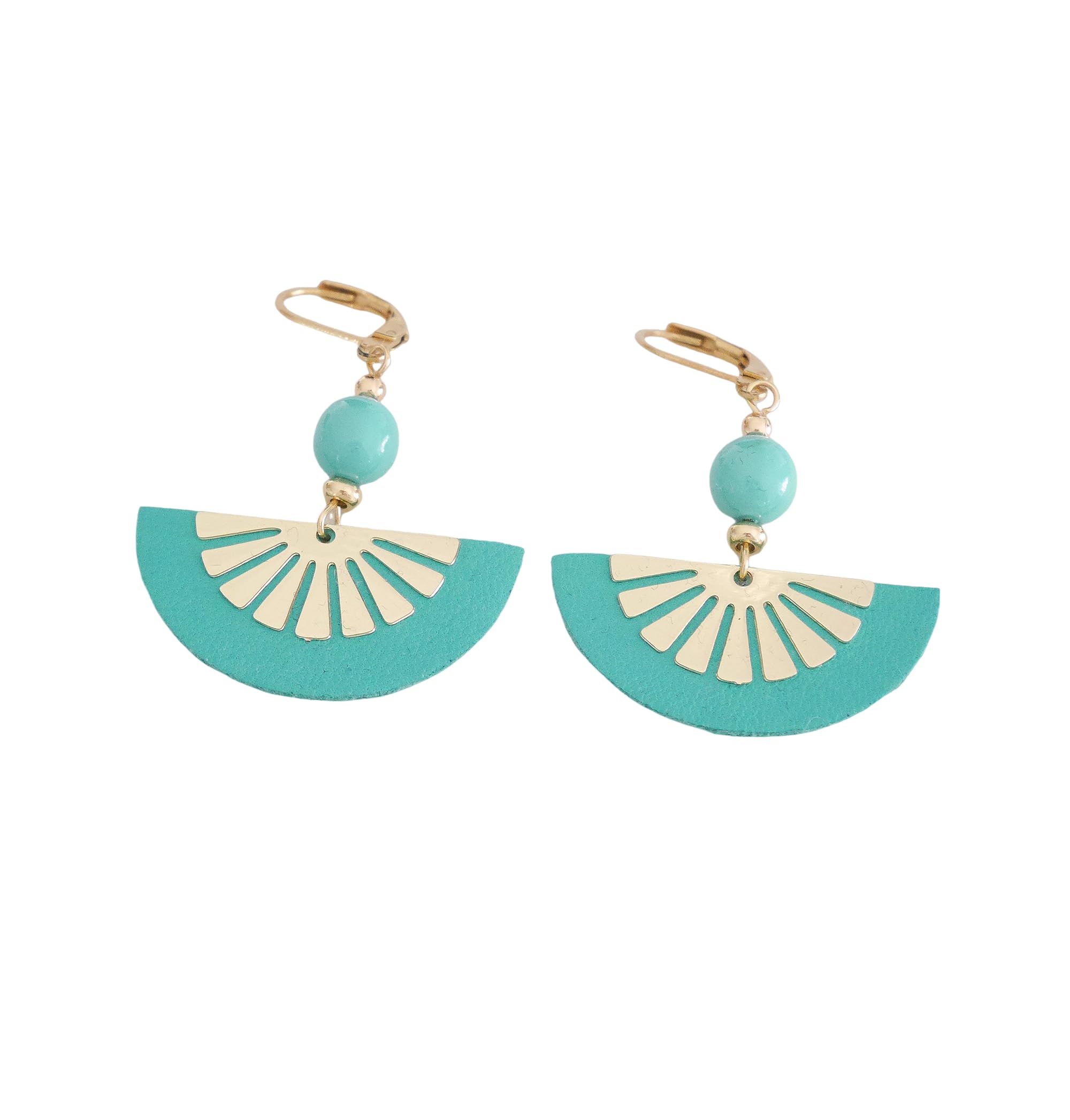 Boucles d'oreilles demi-lune cuir vert turquoise pour illuminer vos tenues d'été