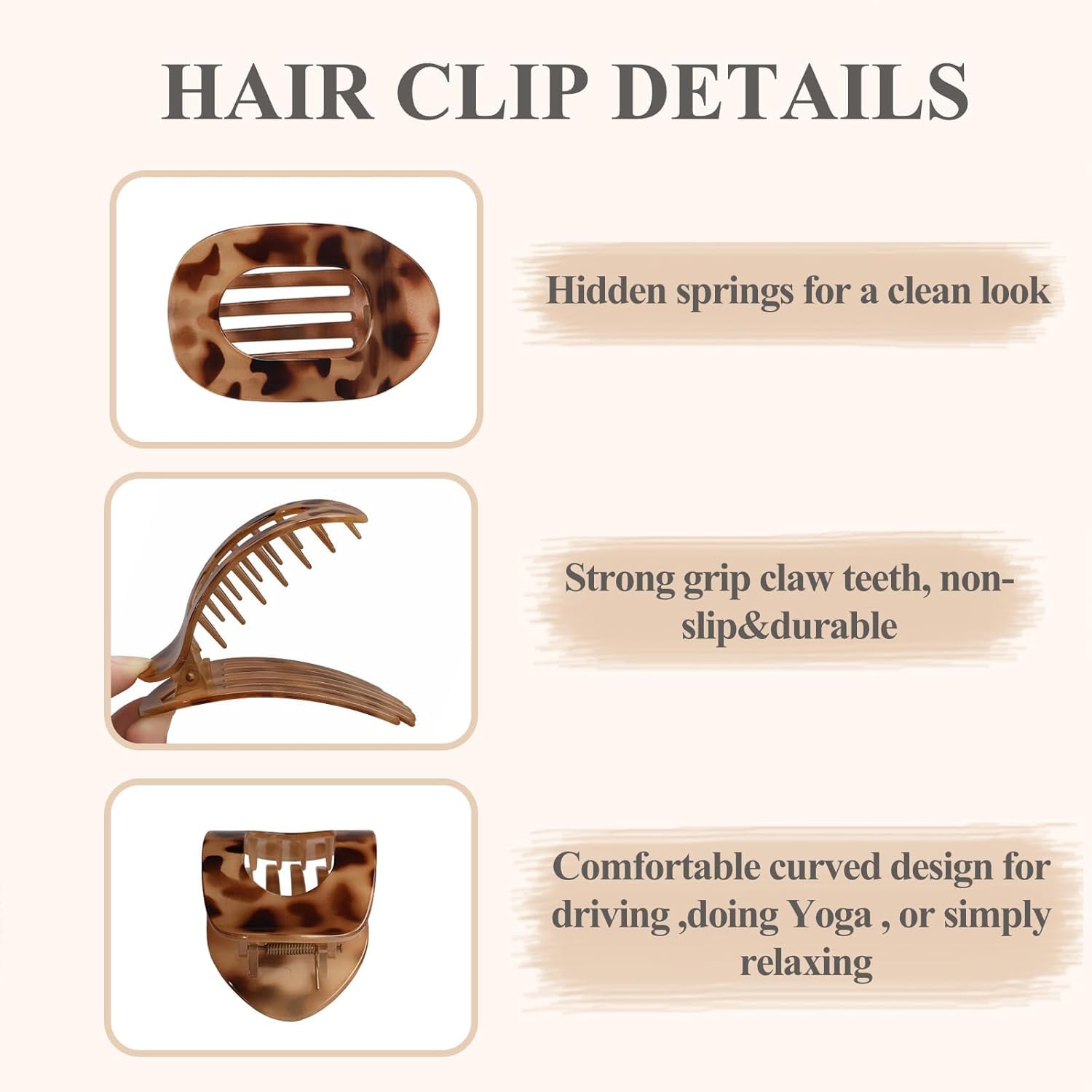 4 PCS Flat Hair Clips for Women Curved Design, Strong Hold for Thin Thick Hair Hair Accessories for Women and Girls (Leopard) - Image 3