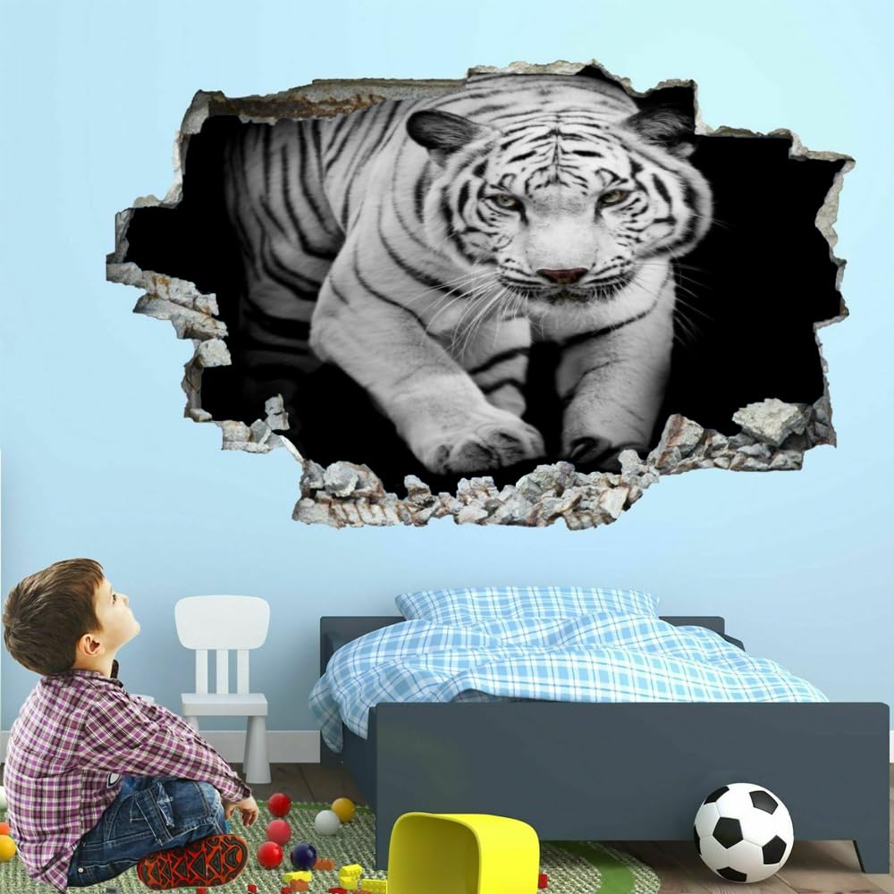Pegatinas De Pared Rota 3D Tigre Arte Mural De La Pared Animal Calcomanía De Pared De Fondo De Sala De Estar Para Dormitorio Infantil, Decoración Del Hogar Extraíble
