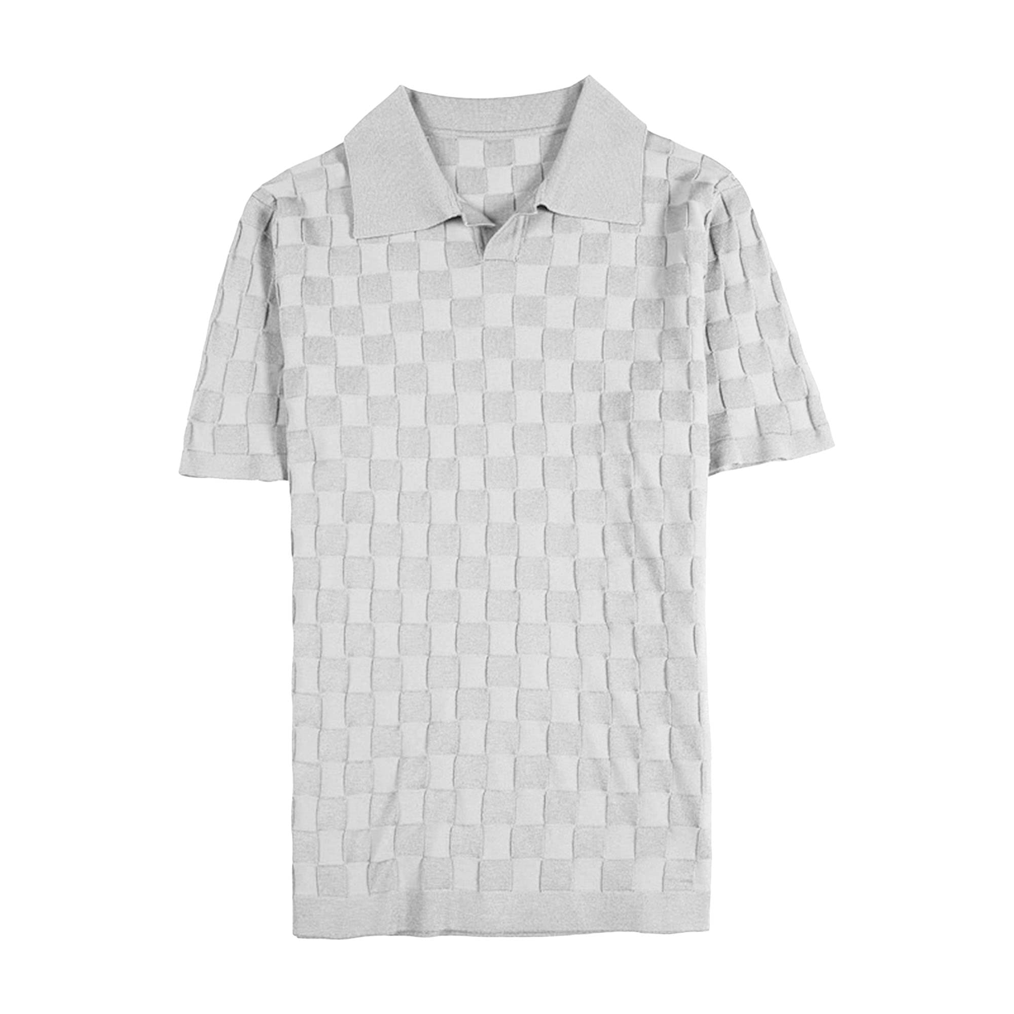 Men's Quarter Cotton Button Pullovers Lapel Collar Golf T Shirts Short Sleeve Textured Pullover for Men (Grey,Large)