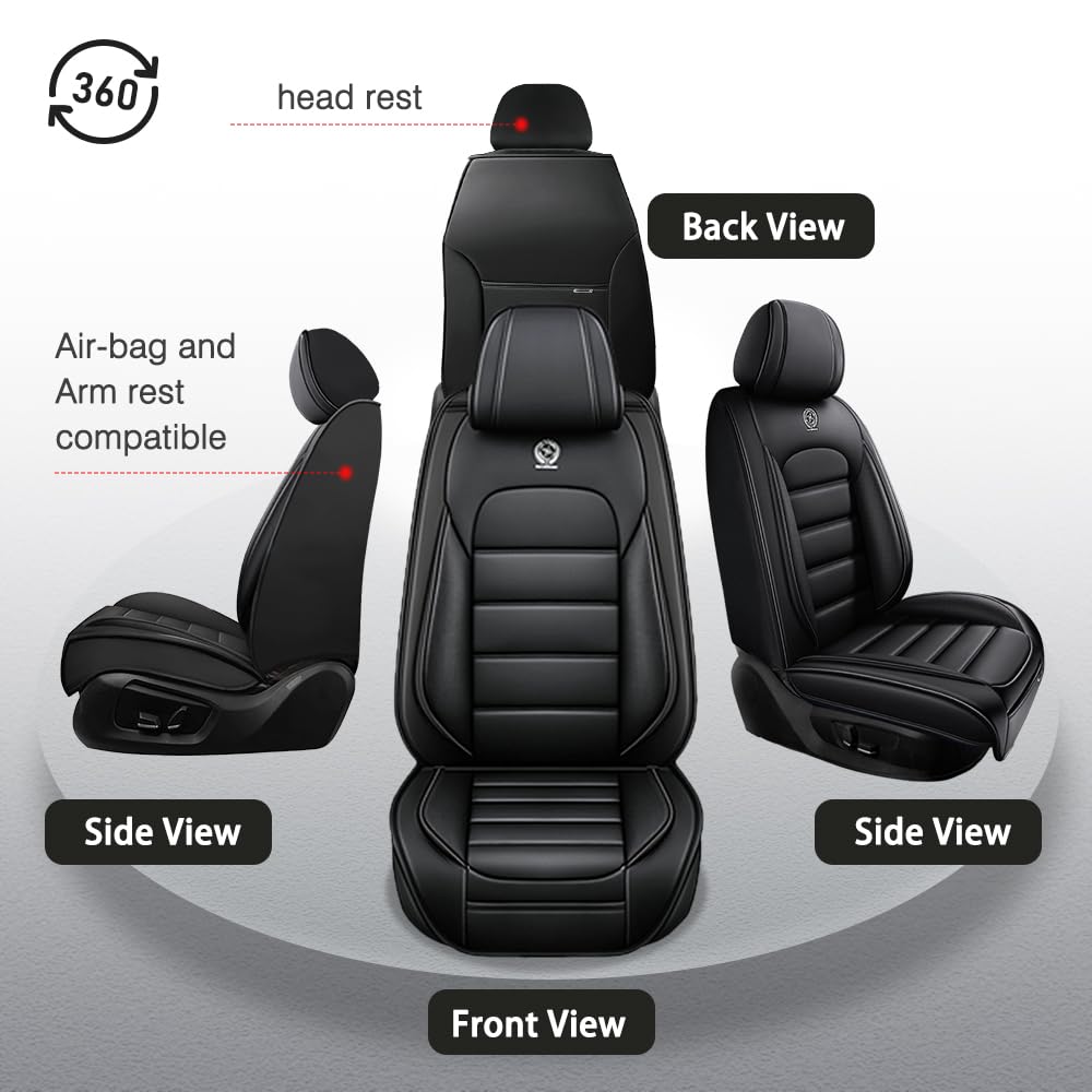 CVQAZ Car Seat Covers for Most 96% Cars Premium Leather Waterproof Auto Seat Protectors Seat Covers for All Seasons Non-Slip Seat Cover Set(2 Seats,All Black-Standard)