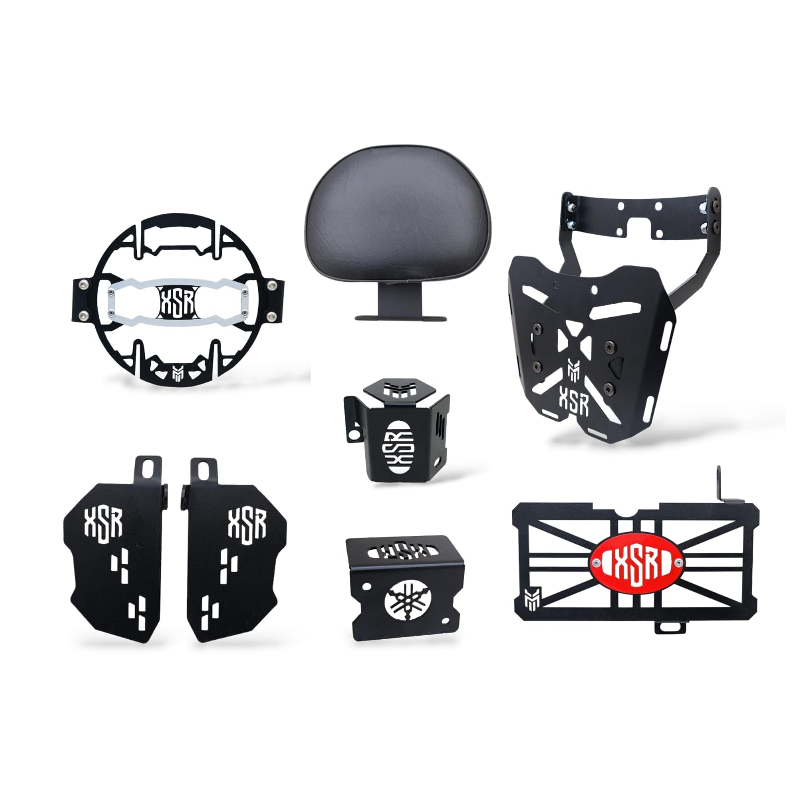 XSR 155 Heavy Metal Motorcycle Combo Kit with Headlight Grill, Backrest, Luggage Rack Plate, Foot Rest, Front/Rear Oil Guard, Rust-Resistant Easy Installation For XSR 155 Pack of 7.-image-5