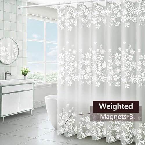 Tobywen Shower Curtain Liner, Peva Frosted-Flower Shower Curtain With Rustproof Metal Grommet And 3 Magnetic Weights Odor Free Shower Liner 72 X 72 Inch (Frosted-Flower) #TOP4