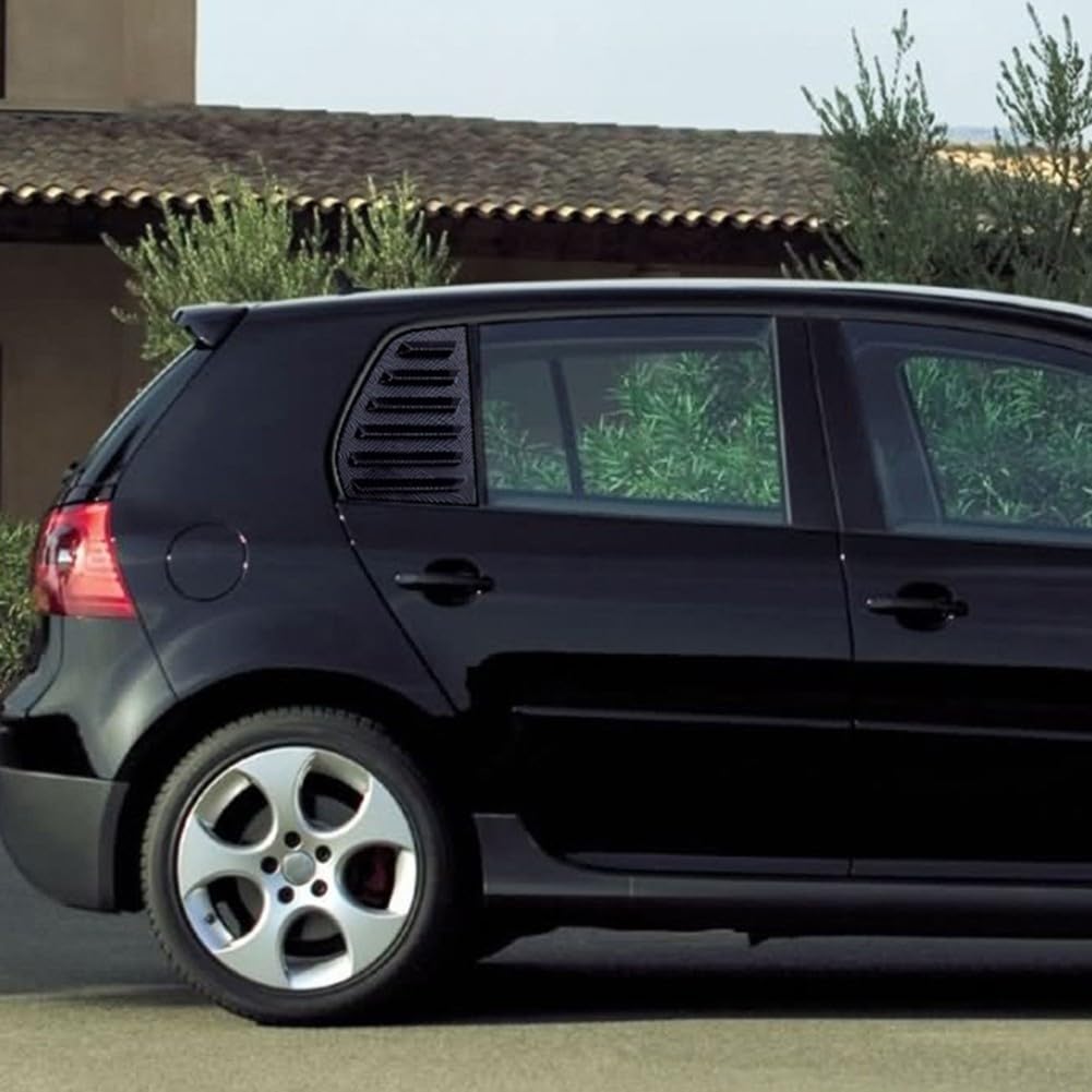 Heckscheiben Jalousie Abdeckung für Golf 5 MK5 2003-2008, ABS Seitenfenster Trim Spoiler mit UV-Schutz und Privatsphäre, Carbon Faser Optik (2 Stück)(Glossy Black)
