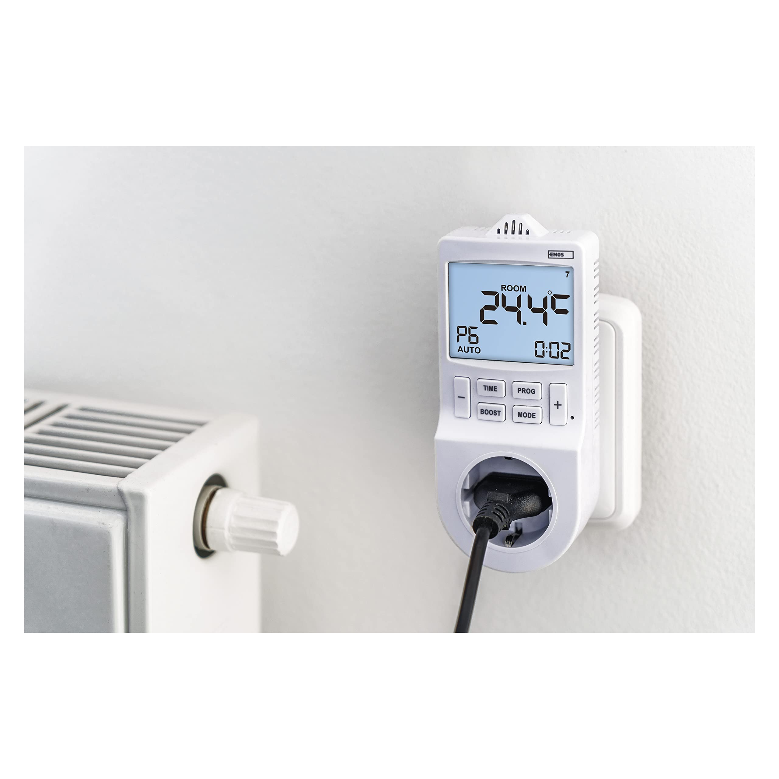 EMOS Thermostat 2 en 1 et minuterie, régulateur numérique de température ambiante et Prise de minuterie pour Chauffage et Refroidissement, radiateur, Chauffage Infrarouge, Aquarium, Terrarium, Serre