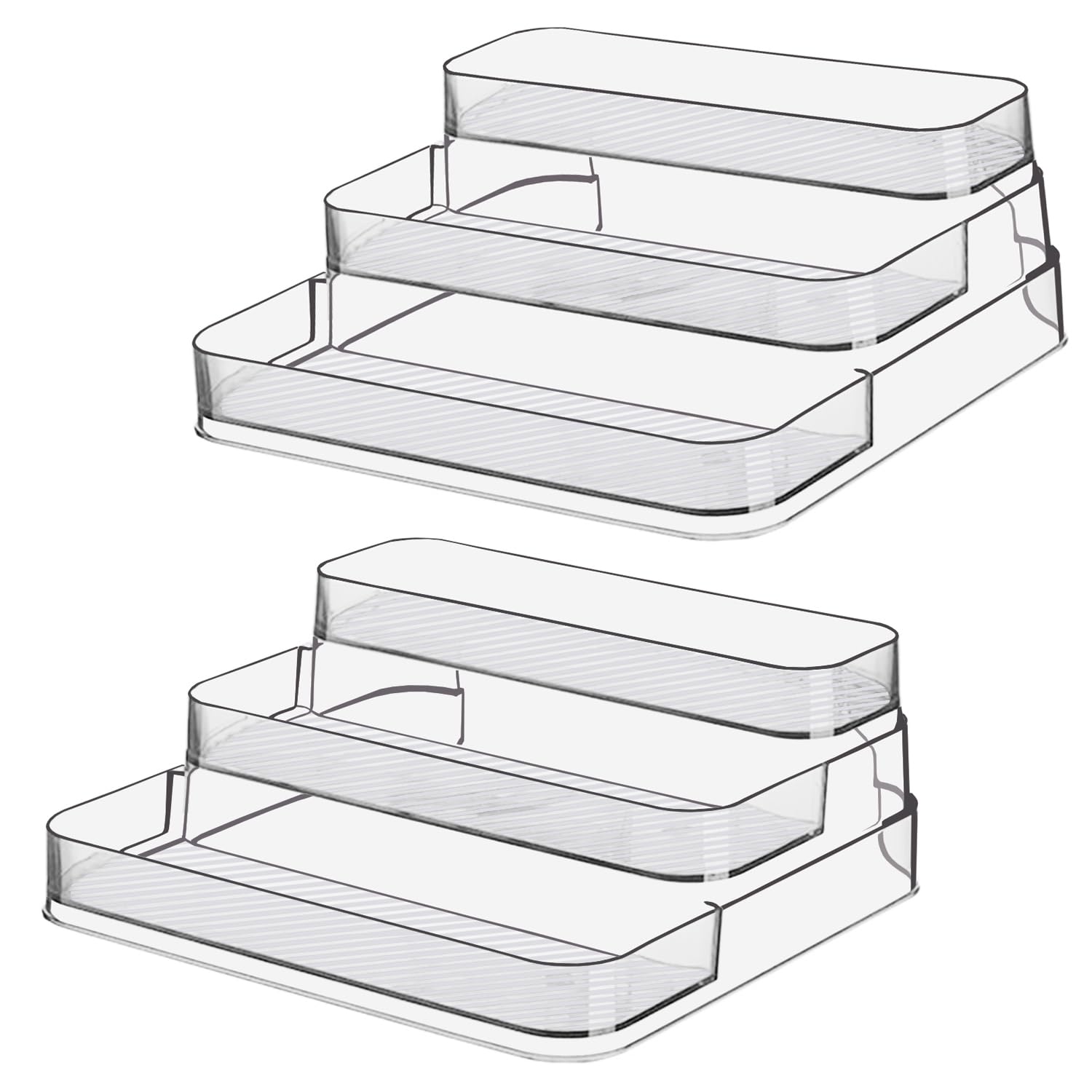 Estante acrílico de 2 piezas, sin montaje, transparente de 3 niveles para botella de condimentos, organizador de tocador para gabi