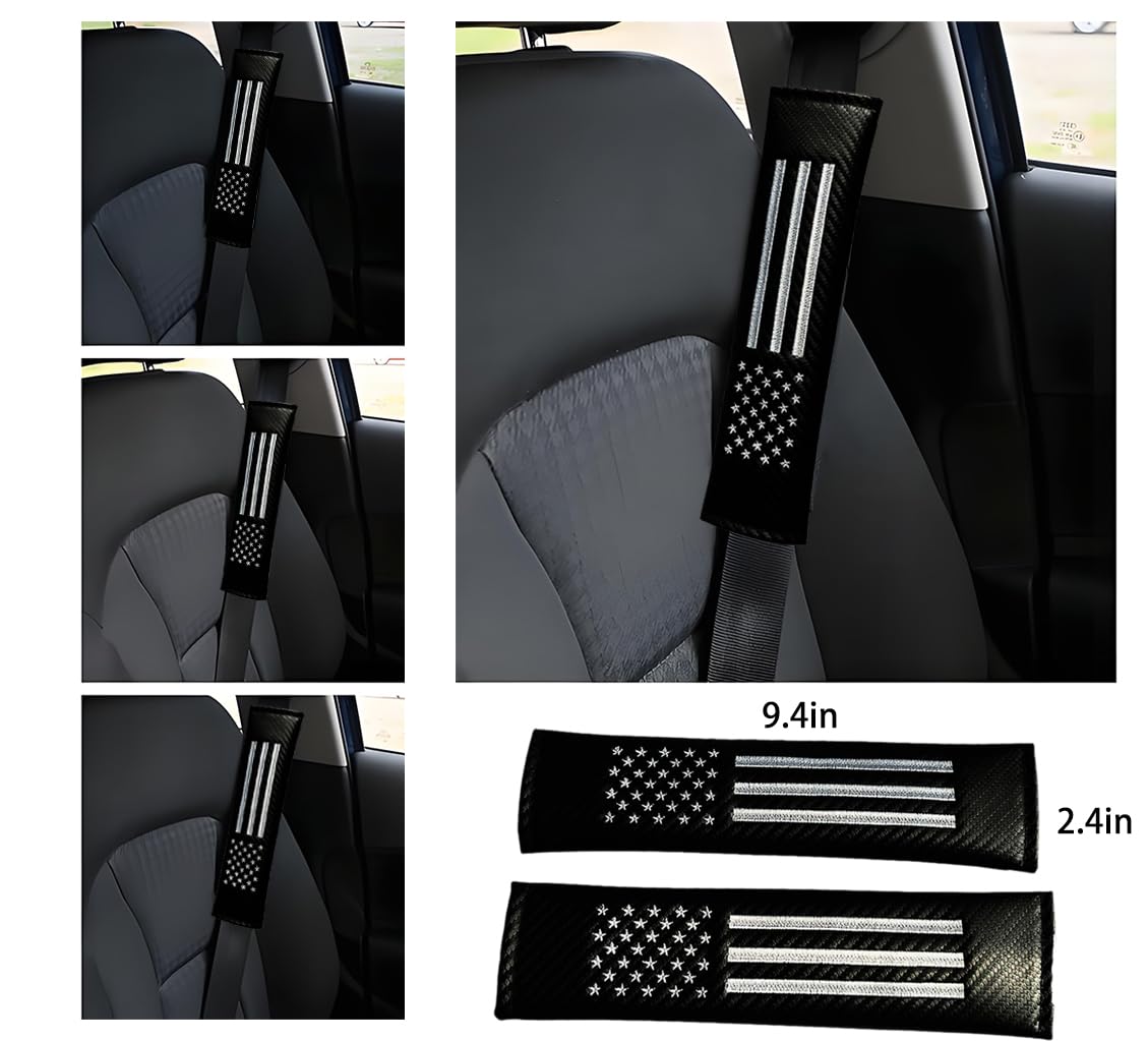 2 fundas para cinturón de seguridad de coche, almohadillas para los hombros para la bandera de Estados Unidos, almohadillas de fibra de carbono para cinturón de seguridad, decoración de bandera