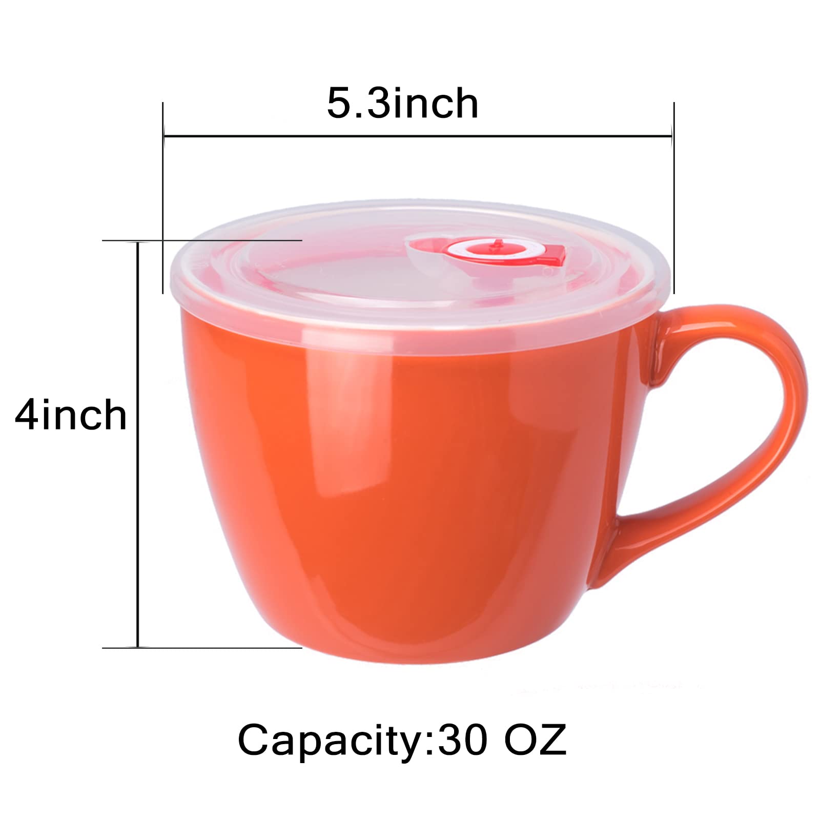 BOWLLER 30oz Porcelain Bowl with Lid and Handle for Soup, Salad, Cereal and Instant Noodles, Soup Mug with Heat Preservation Handle, Pink and Orange