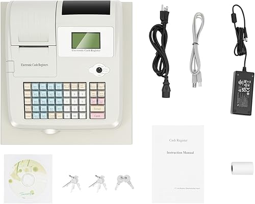 Caja registradora electrónica, caja registradora de 48 teclas con teclado plano de cajón e impresora térmica, 8 LED digital sistema de punto de Caja registradora electrónica, caja registradora de 48 teclas con teclado plano de cajón e impresora térmica, 8 LED digital sistema de punto de