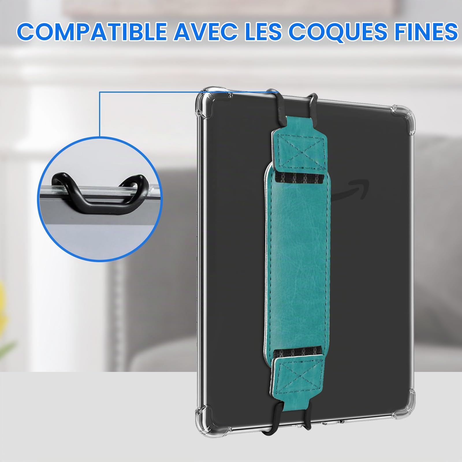 HoYiXi Universal Soft Hand Strap for 6-7 Pouces eReader Tablet Compatible avec Kindle/Kobo/Pocketbook/Tolino/Sony/Paperwhite/Nook, pour 6", 6.8", 7" avec dragonne Haute élasticité,Cyan