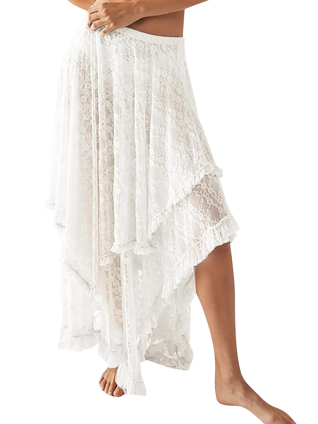 Jupe longue sexy transparente et asymétrique à fleurs