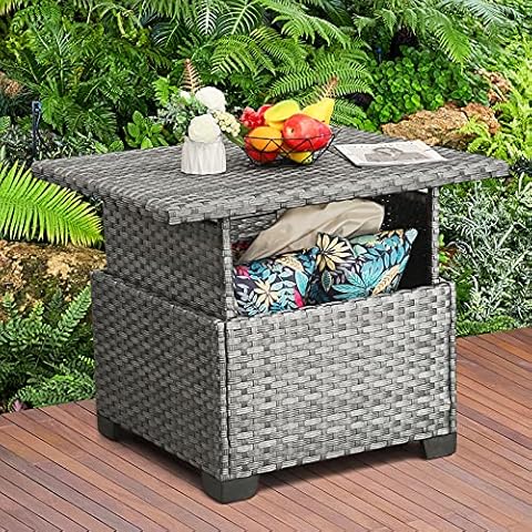 Valita Patio Rattan Coffe Table Lift Top Hidden Storage Table Garden Silver Gray PE Wicker Furniture Cover