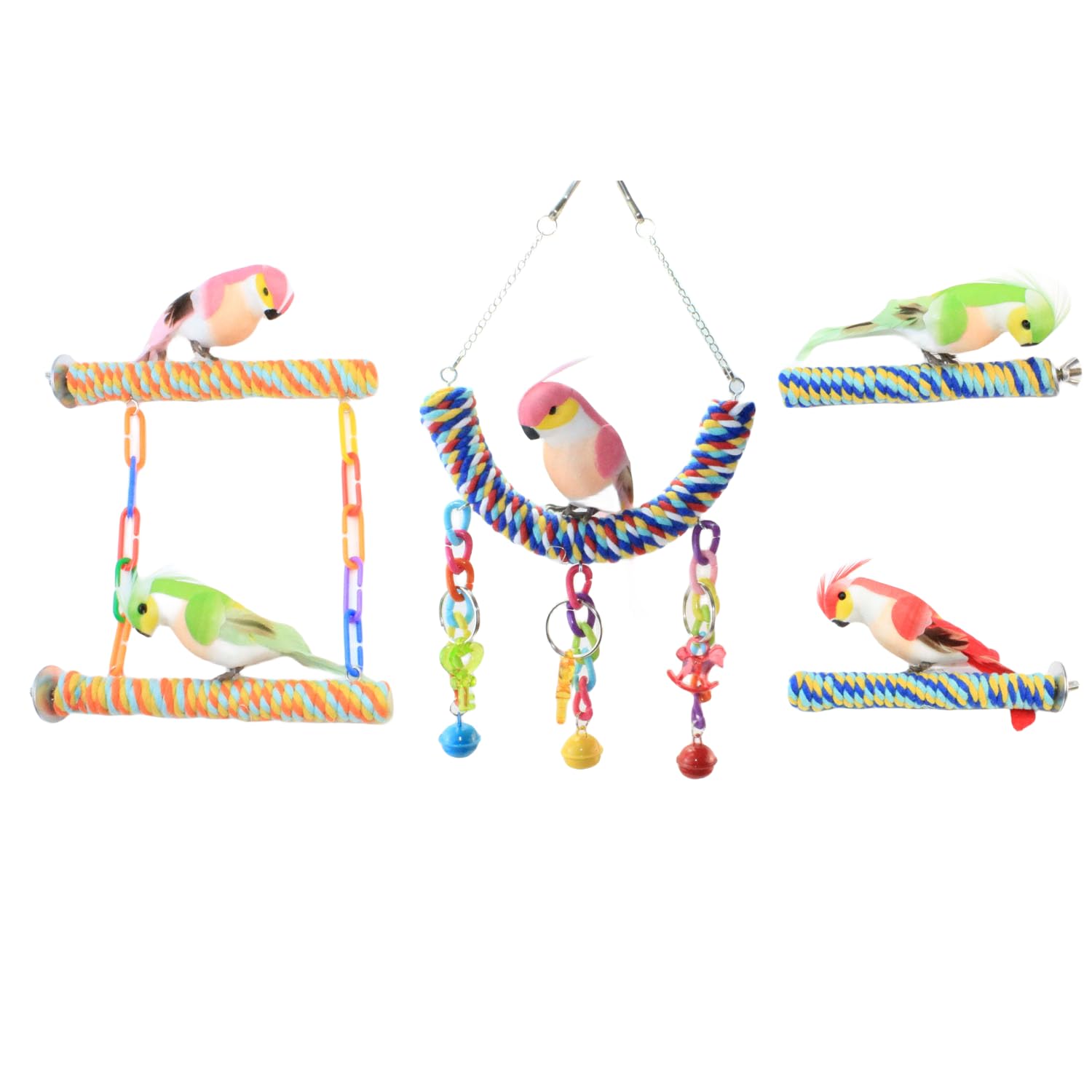Generic 5PCS Bird Rope Perches?Bird perches Colorful Cotton Parrot Toys?Bird Rope Swing Perch,for Conures?Parakeets Cockatiels?Macaws?Finches, colour