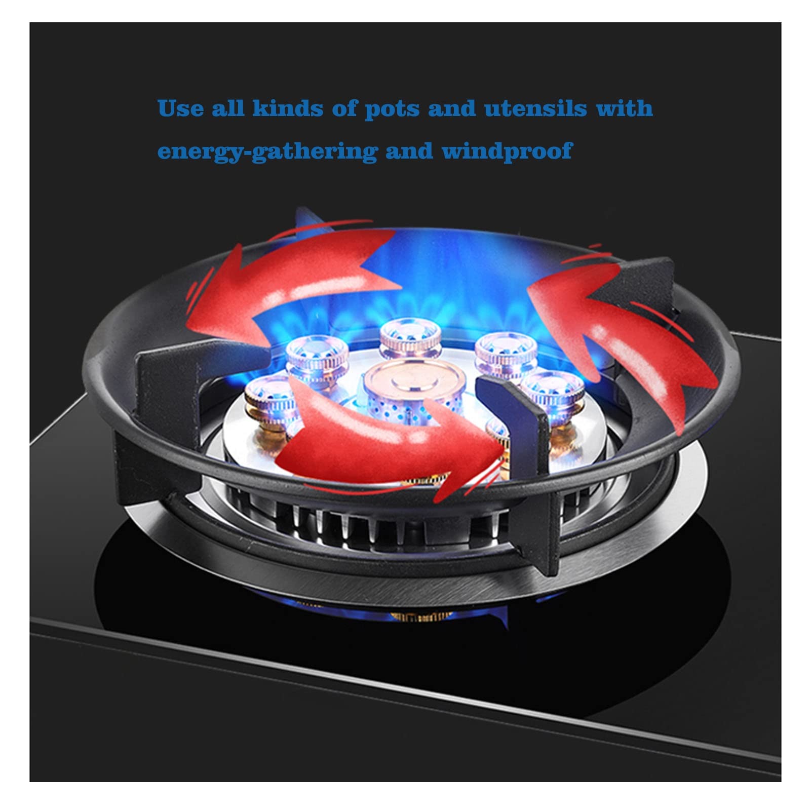 Cocina De Gas Integrada De 33CM, Fuego Feroz De Nueve Cavidades De 5,2 KW, Placa De Cocina De Vidrio Templado Negro, Con Protección Contra Incendios, For La Cocina Del Hogar ( Color : A , Size : LPG )
