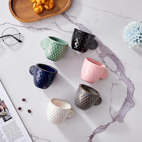 Miniatura 10 de Tazas de café expreso de cerámica vintage, tazas Demitasse de 3 onzas, tazas de café expreso pequeñas en relieve únicas (verde)