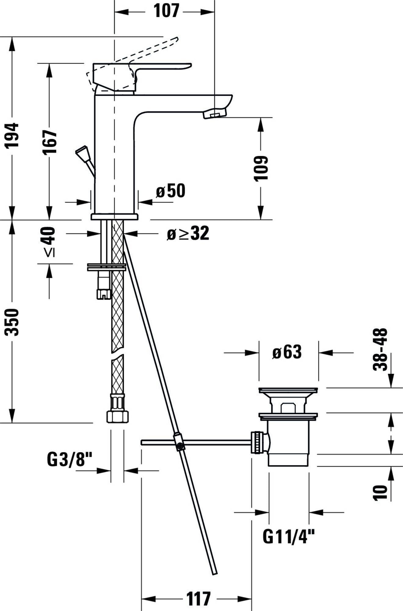Duravit A.1 armatura umywalkowa, rozmiar M (wysokość wylotu 109 mm), kran łazienkowy, armatura umywalkowa, chrom