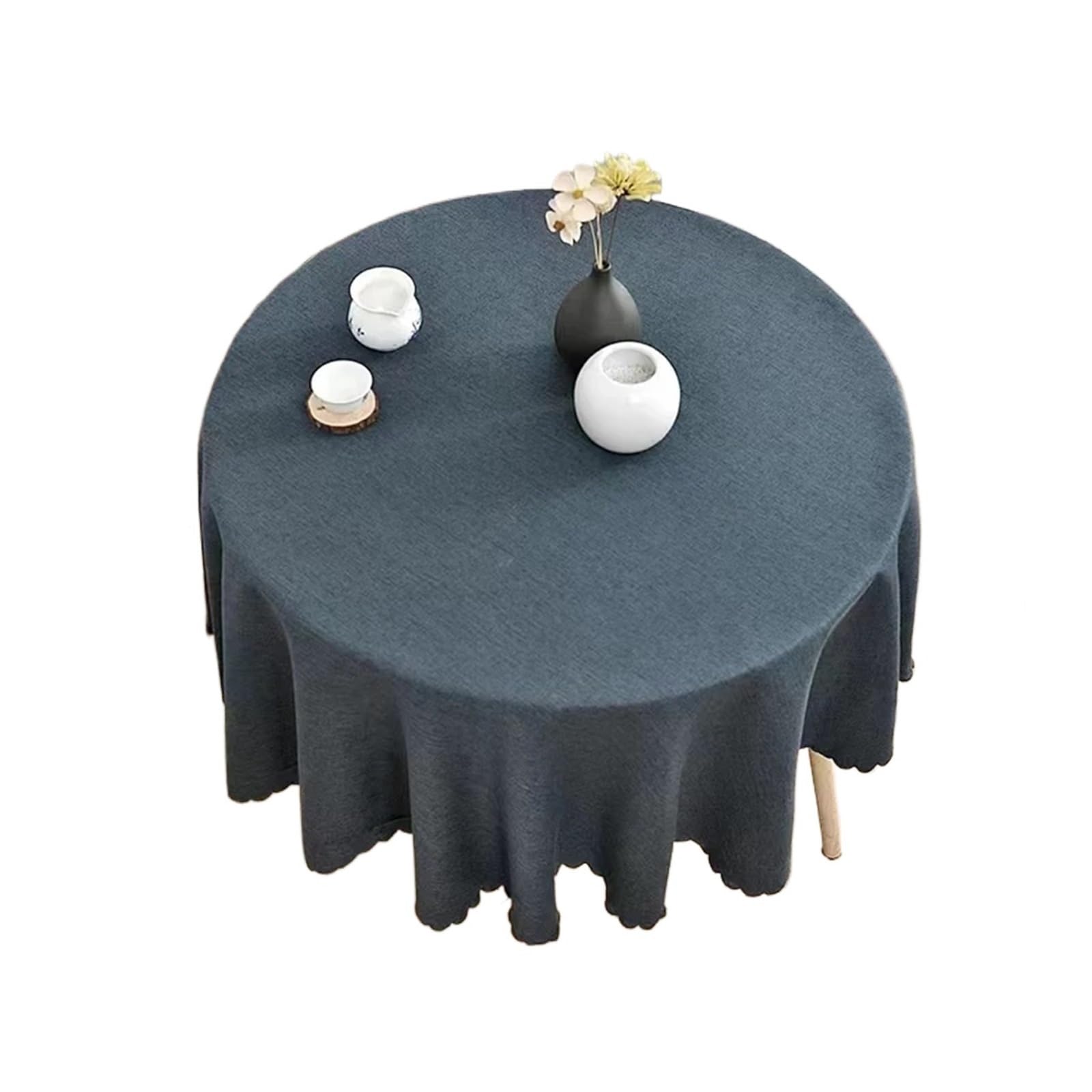 ZHSOAO Round Tablecloth Cotton Linen Plain Table Cloth Cover Diameter 90-180 Cm For Home Dining for Cafe(Deep blue,90cm)