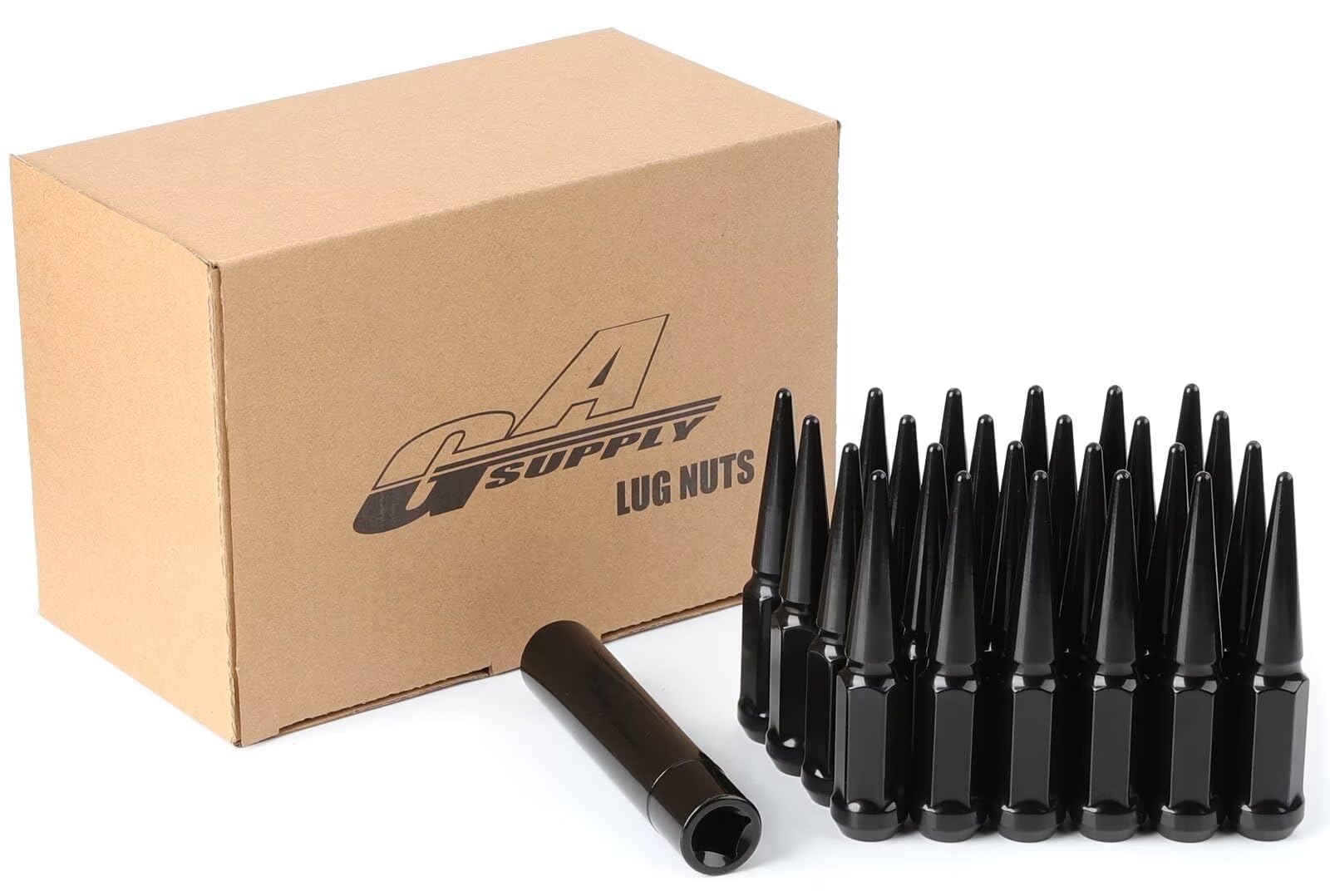 Photo 1 of GAsupply 14x1.5 Spike Lug Nuts 24 PCS, Closed End Bulge Acorn m14x1.5 Spiked Lug Nuts Chrome 4.4" Tall 3/4'' 19mm Hex Cone/Conical Seat, with 1 Socket Key