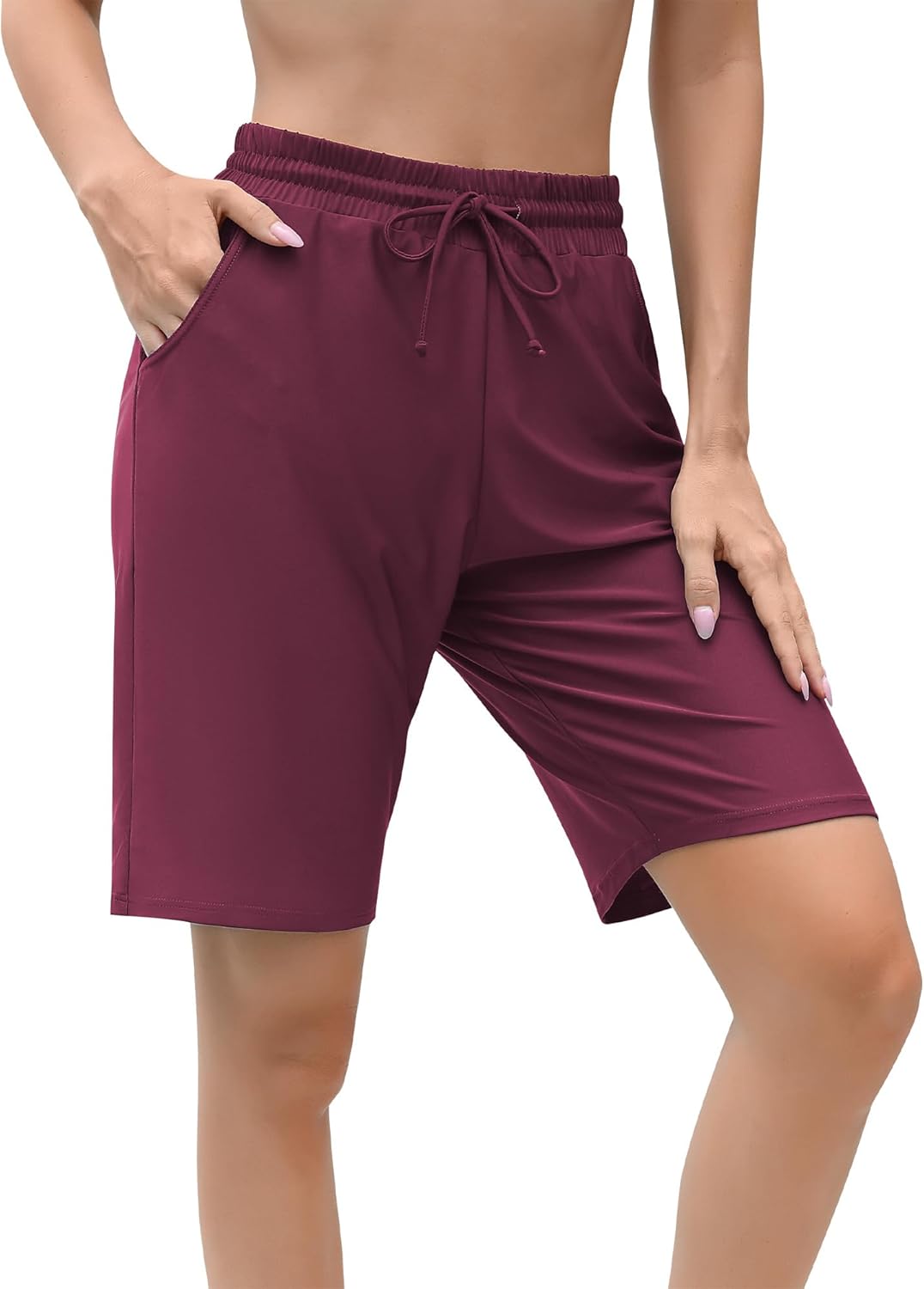 ALove Women's 9" Swim Shorts High Waisted Swim Board Shorts with Pockets UPF 50+ Swimsuit Bottoms Built-in Brief
