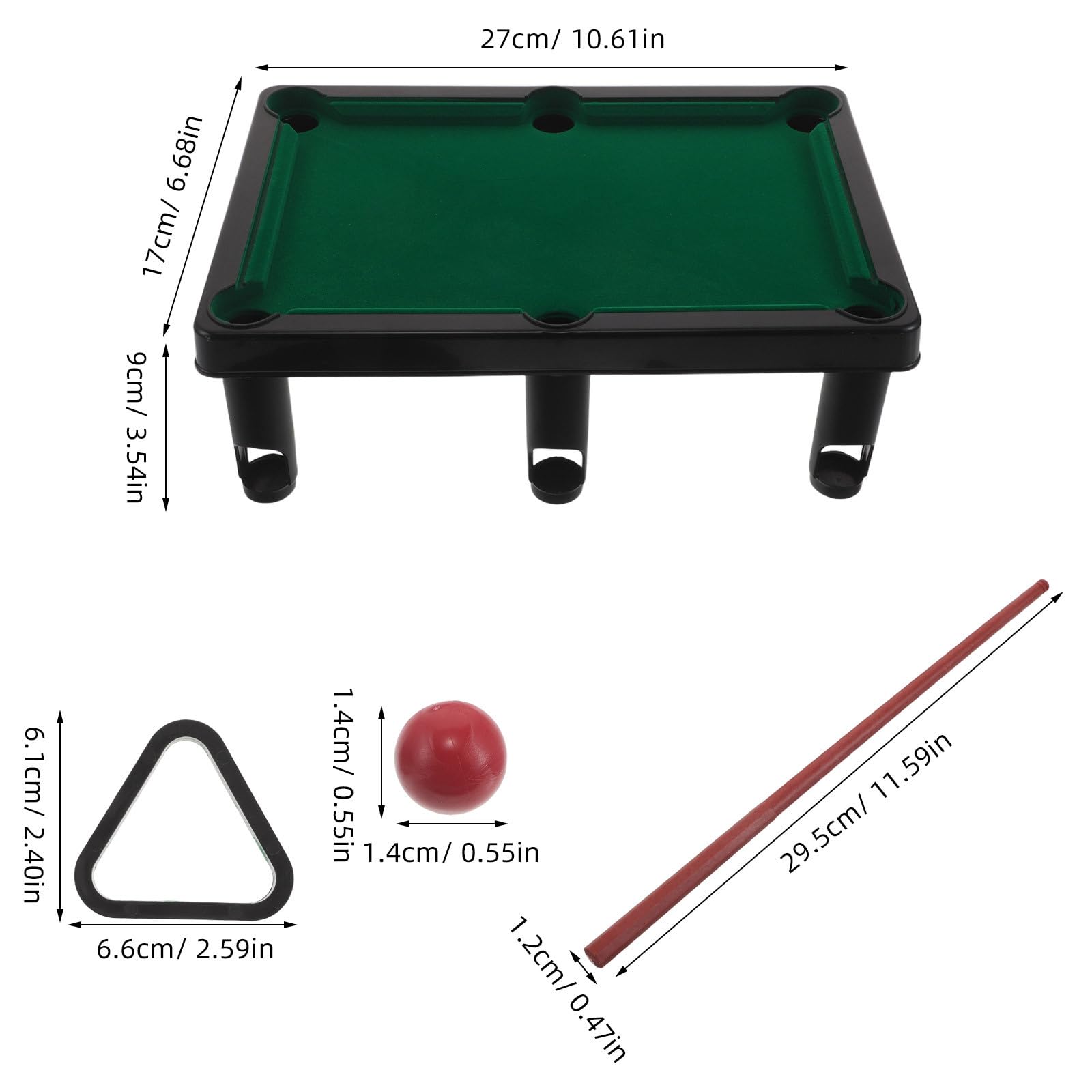 MAGICLULU Mini Billard de Table pour Garçon et Filles avec 11 Boules, 2 Queues et Triangle, Jouet Portable en Abs et Tissu Floqué, Optimisation D'espace et Sécurité Fiable pour Soirées Jeux