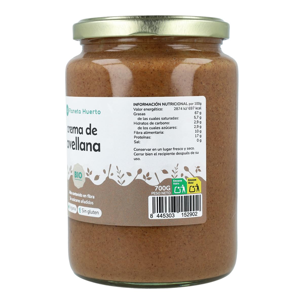 PLANETA HUERTO | Crema de Avellanas ECO 700 g 100% Avellanas Ecológicas - Crema de Avellanas Rica en Ácido Oleico, Antioxidantes y Vitaminas