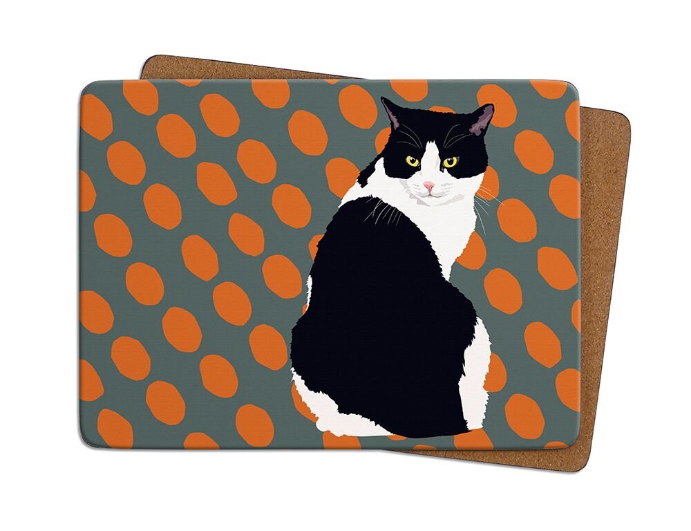 Leslie Gerry Black/White And Cat Placemat By