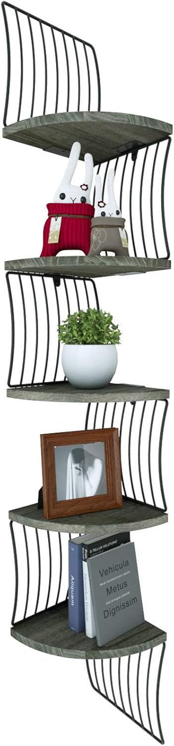 Love-KANKEI Corner Shelf Wall Mount of 5 Tier Rustic Wood Floating Shelves for Bedroom Wall Shelves Living Room Bathroom Kitchen Office and More Carbonized Black: Home & Kitchen