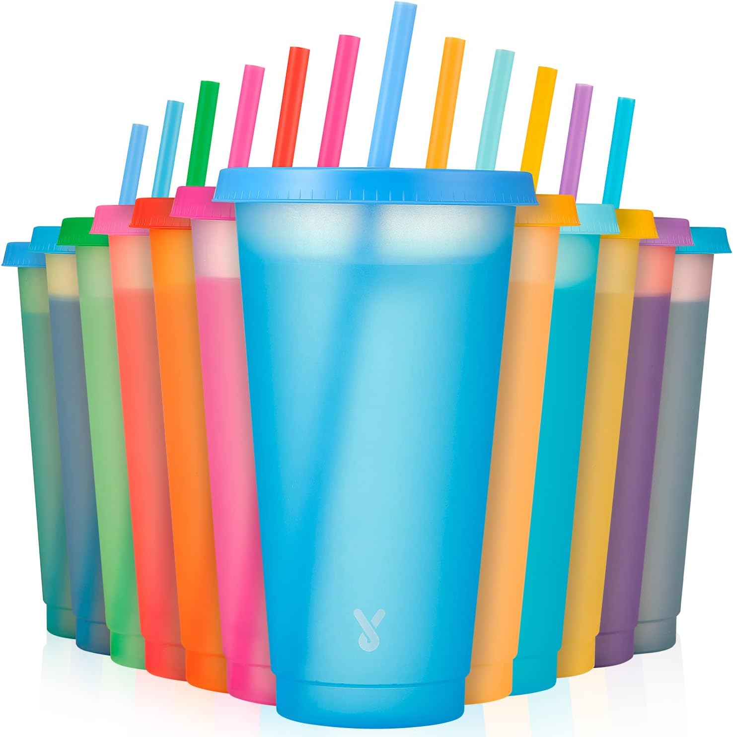 Meoky Plastic Cups with Lids and Straws 12 Pack 24 oz