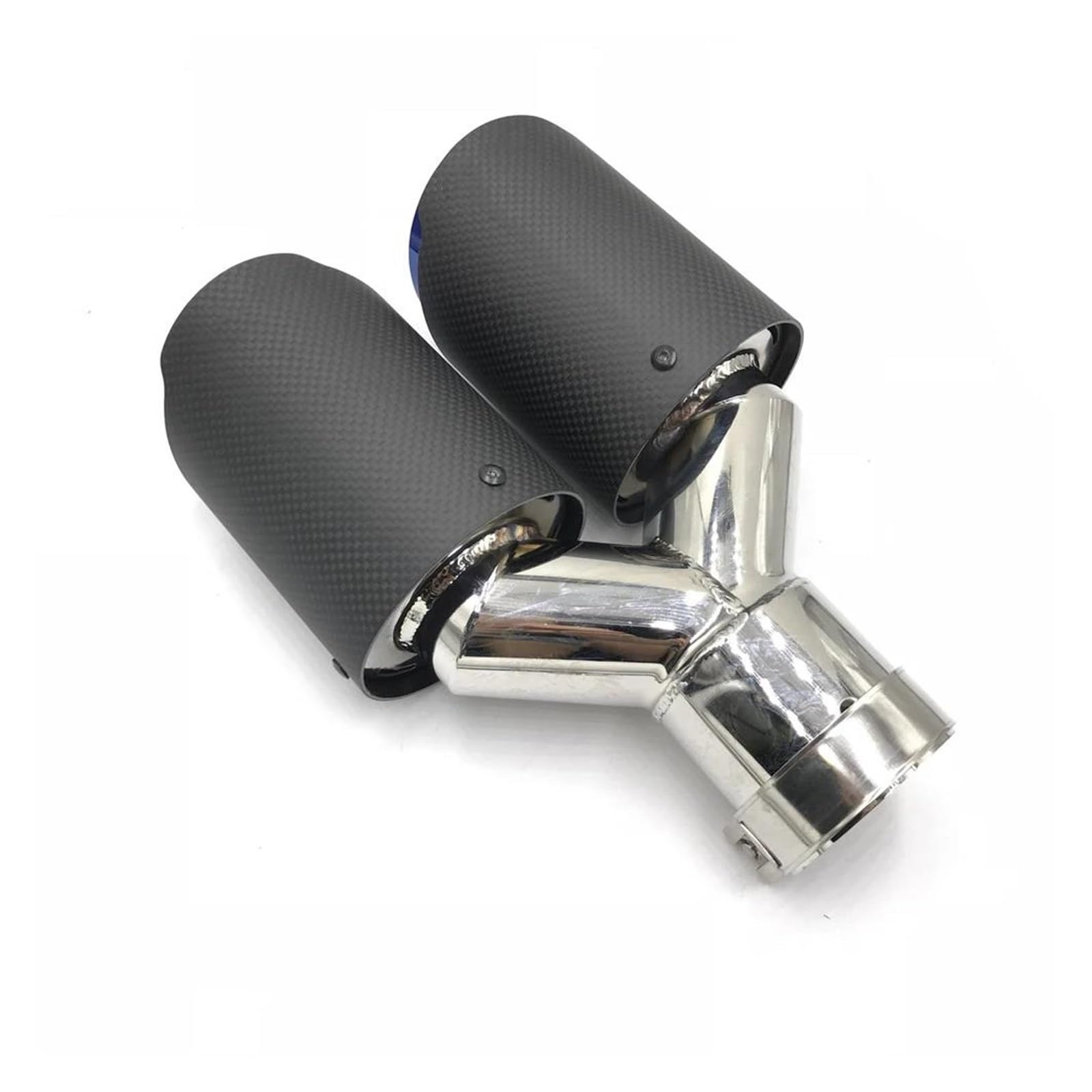 Tuyaux D'échappement 1 Pièces Système D'échappement Arrière Voiture Fiber Carbone Mat Enduit Bleu Acier Inoxydable Double Tuyaux D'échappement Tuyau D'échappement Embout Échappement