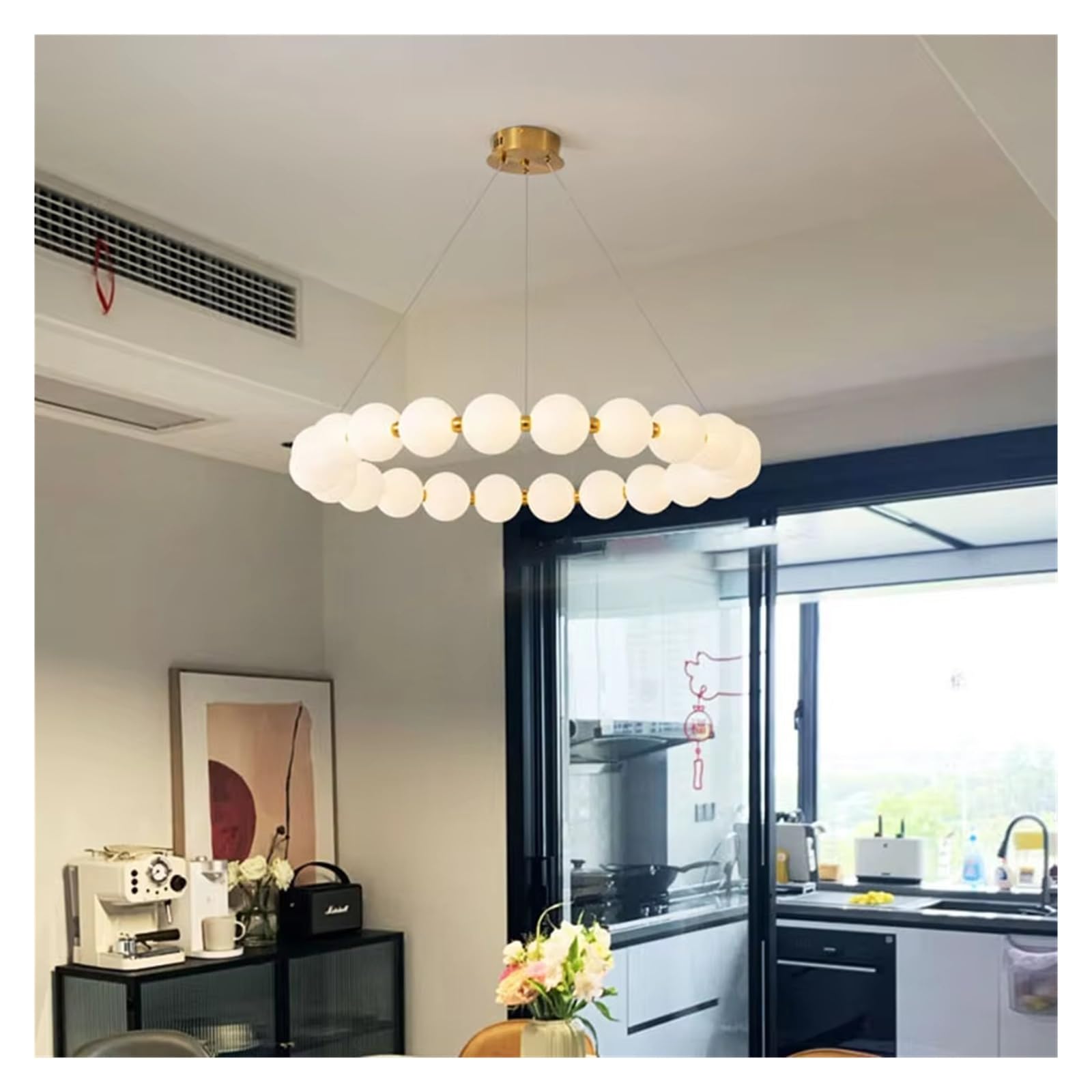 MESOVFCA Nordic Round Ring LED Ceiling Chandelier Acrylic Gold Living Room Pendant Lighting Bedroom Decor Fixture,for Various Spaces