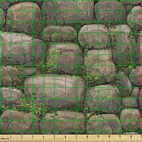 Image of Ambesonne Nature Fabric by The Yard Stones Covered with Moss Rock Formation Forest Peaceful Theme Water Resistant Outdoor and Indoor Fabric for Furnishing Sewing Hobby DIY Projects 2 Yards Brown Green