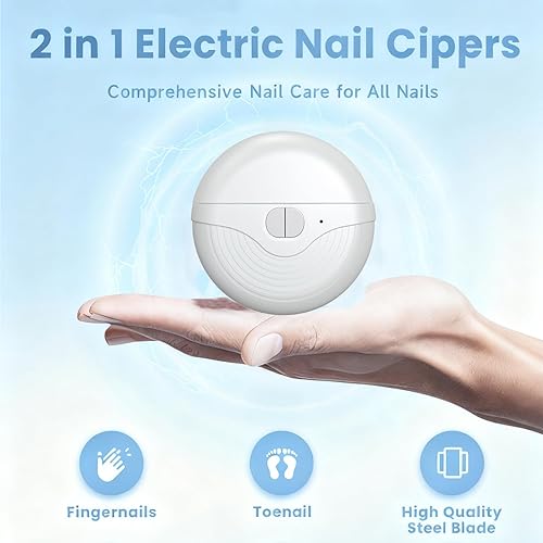 Miniatura 2 de Cortaúñas eléctricas automáticas, recortadoras para adultos, personas mayores, luz LED, 3 velocidades, recargable, almacenamiento de archivos de