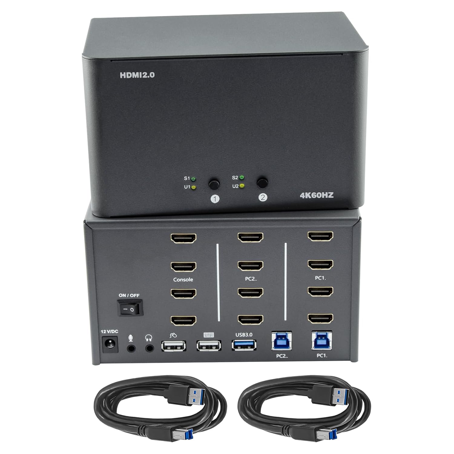 KVM Switch 4 Monitors 2 Computers, HDMI 4K@60Hz KVM Switch with USB3.0, 2 Computers Share One Set of Keyboard, Mouse and Monitors, Supports Windows/Mac/Linux