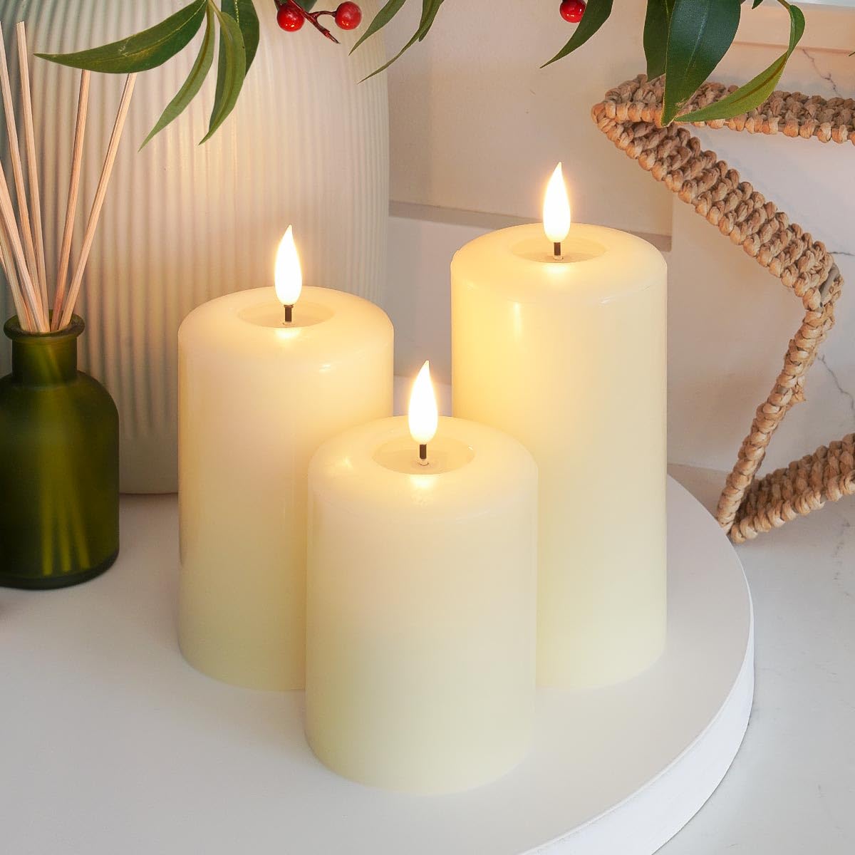 Festive Lights Ember™ Battery Signature Ivory CandleTrio from B&Q