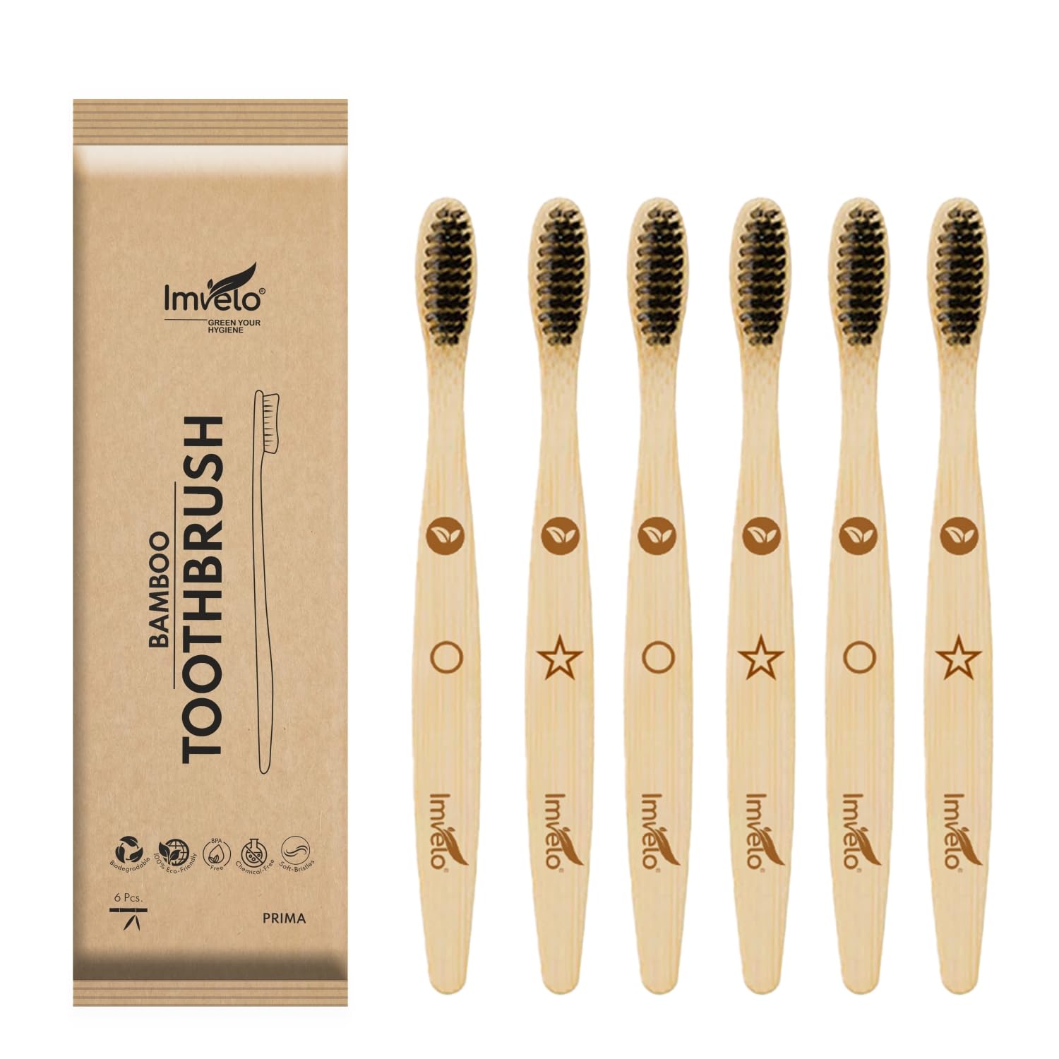 Manual Bamboo Toothbrush | Charcoal Activated | Soft Bristles Brush Toothbrush| Natural & Ecofriendly Oral Care | Biodegradable Wooden | Adult, Pack Of 6