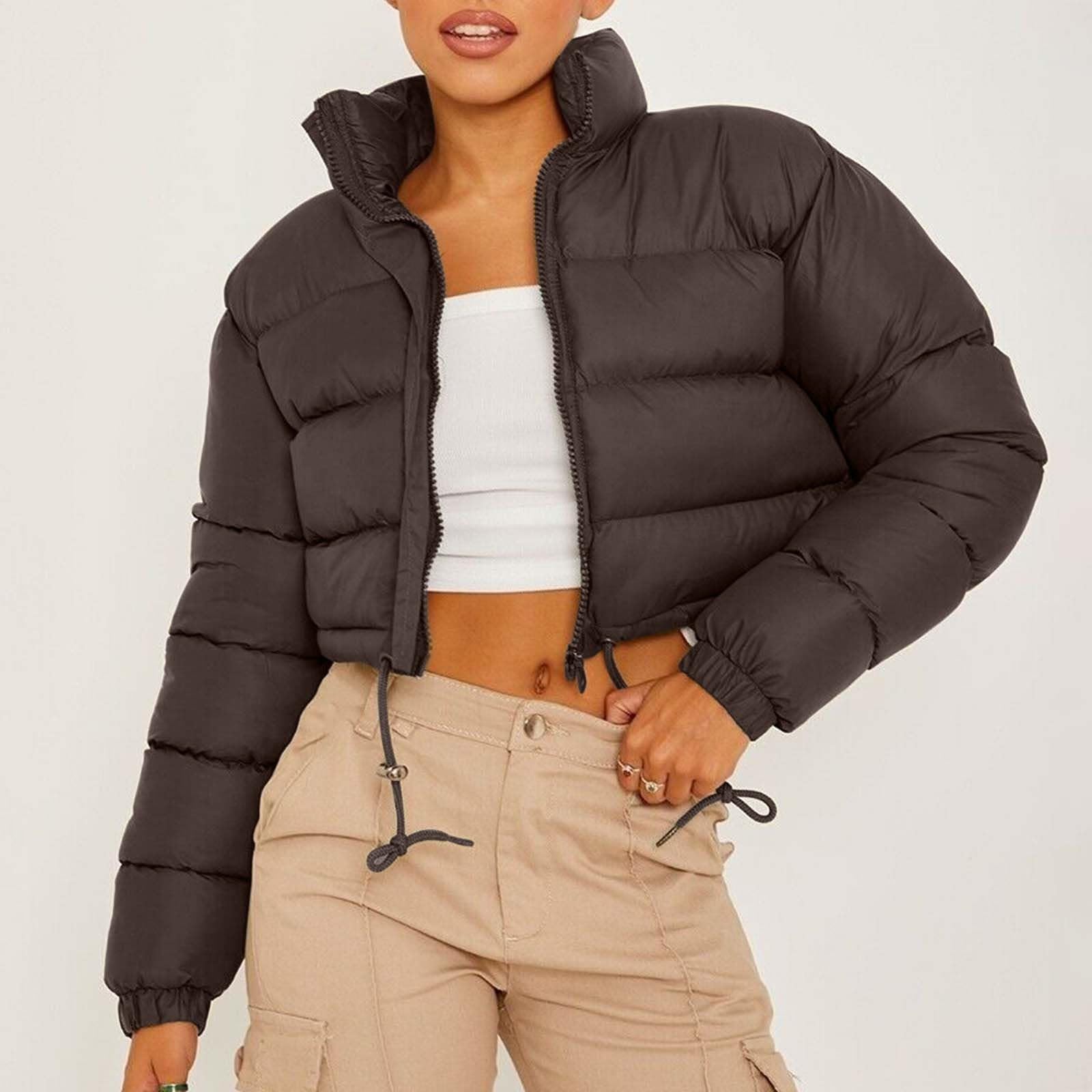Cocila Short De Couleur Unie Pour Femmes Veste ZippéE à Manches Longues Avec Cordon Serrage Maxi Manteaux Pour Jean Veste Rouge Bomber Noir Cuir Veritable Manteau Sans Manche