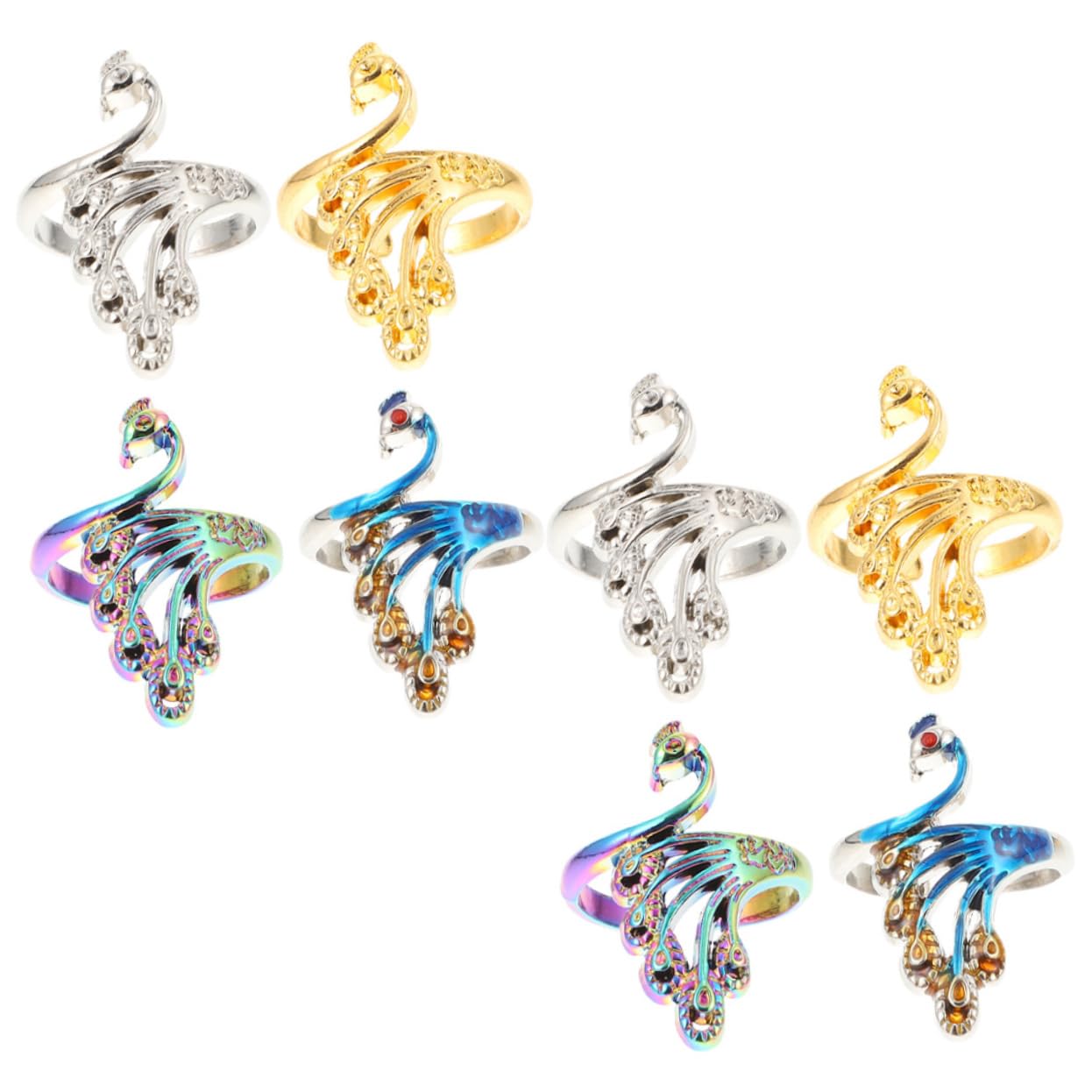 HOODANCOS 8Pcs Vintage Peacock Open Finger Crochet Rings Decorative Knitting Tools and Durable Knitting Thimbles for Marking