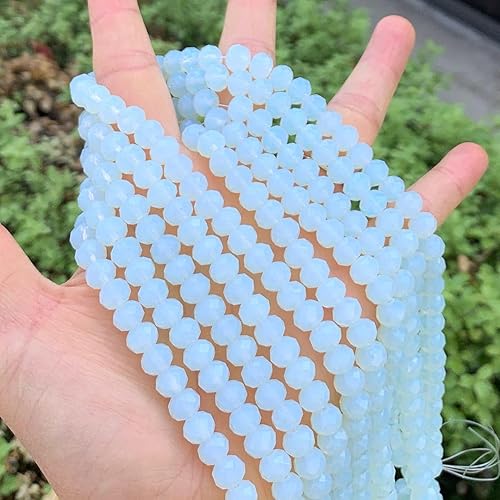 2 hebras checas de cristal Rondelle facetadas sueltas cuentas sueltas de 0.315 in espaciador a granel ópalo blanco (132-136 piezas) para bricolaje