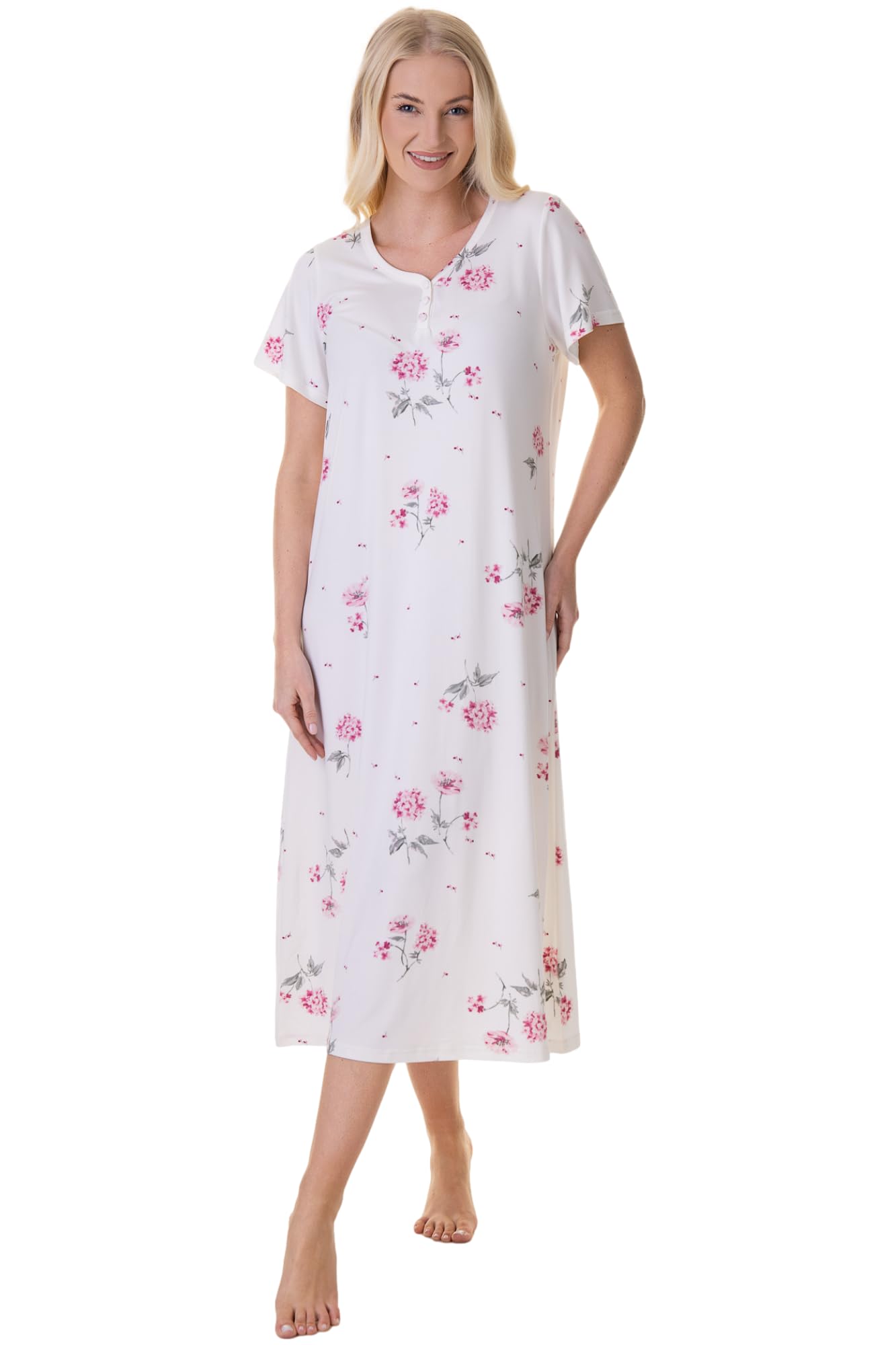 Camille Women's Pink Floral Short Sleeve Nightdress