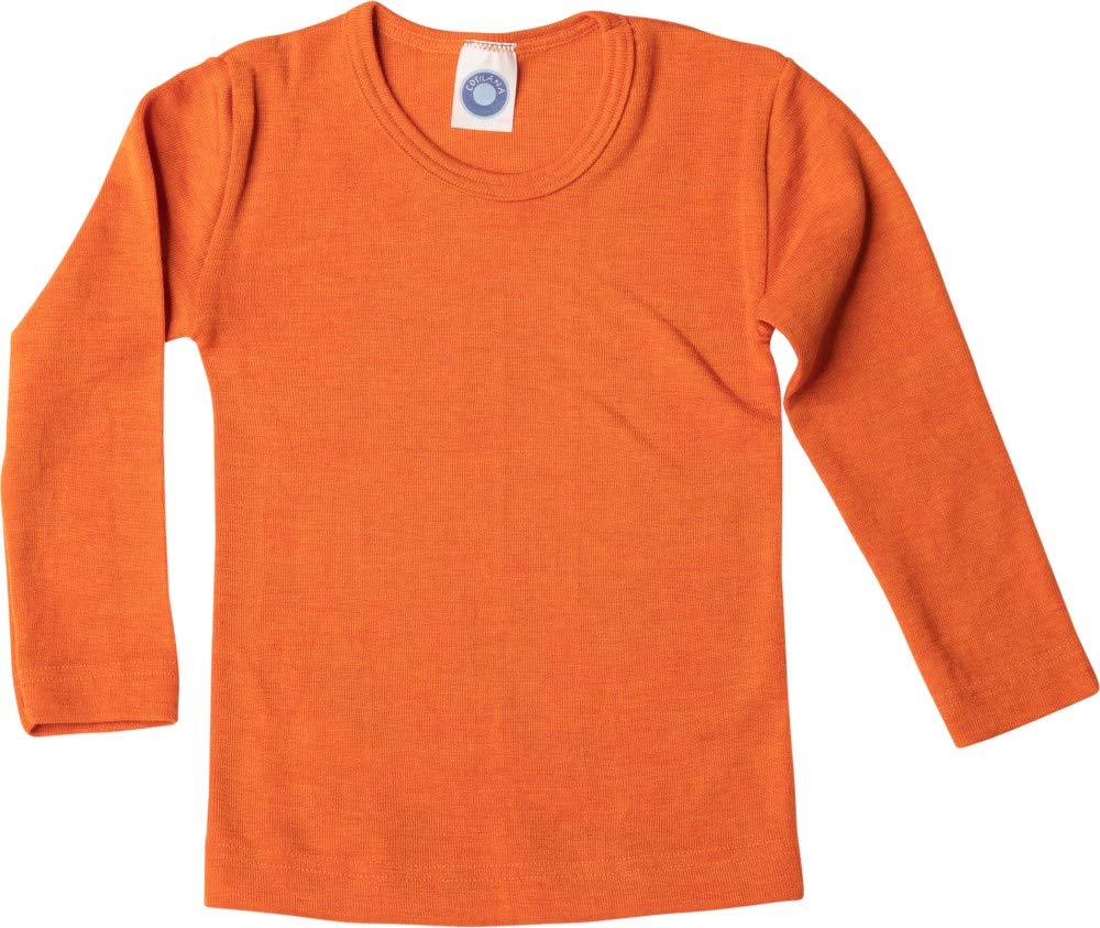 Cosilana, Children's Underwear Vest/Shirt, 70% Organic Merino Wool, 30% Silk (2-3 Years - EU 92, Striped Orange/Natural)