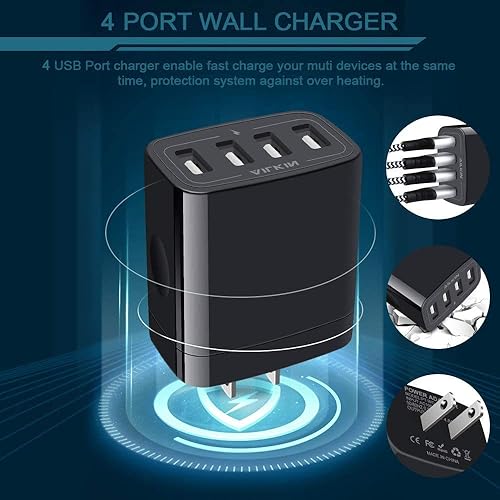 Miniatura 4 de Cargador de pared USB, paquete de 2 unidades AILKIN 4.8A de 4 puertos USB Plug Cube Brick Charging Box Enchufe de carga de pared, bloque de carga