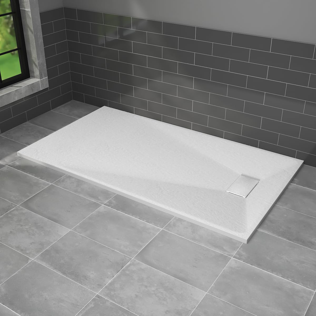 NRG 1600x900mm White Shower Base Non-Slip SMC Rectangle Shower Tray with Fast Flow Waste for Bathroom Enclosures