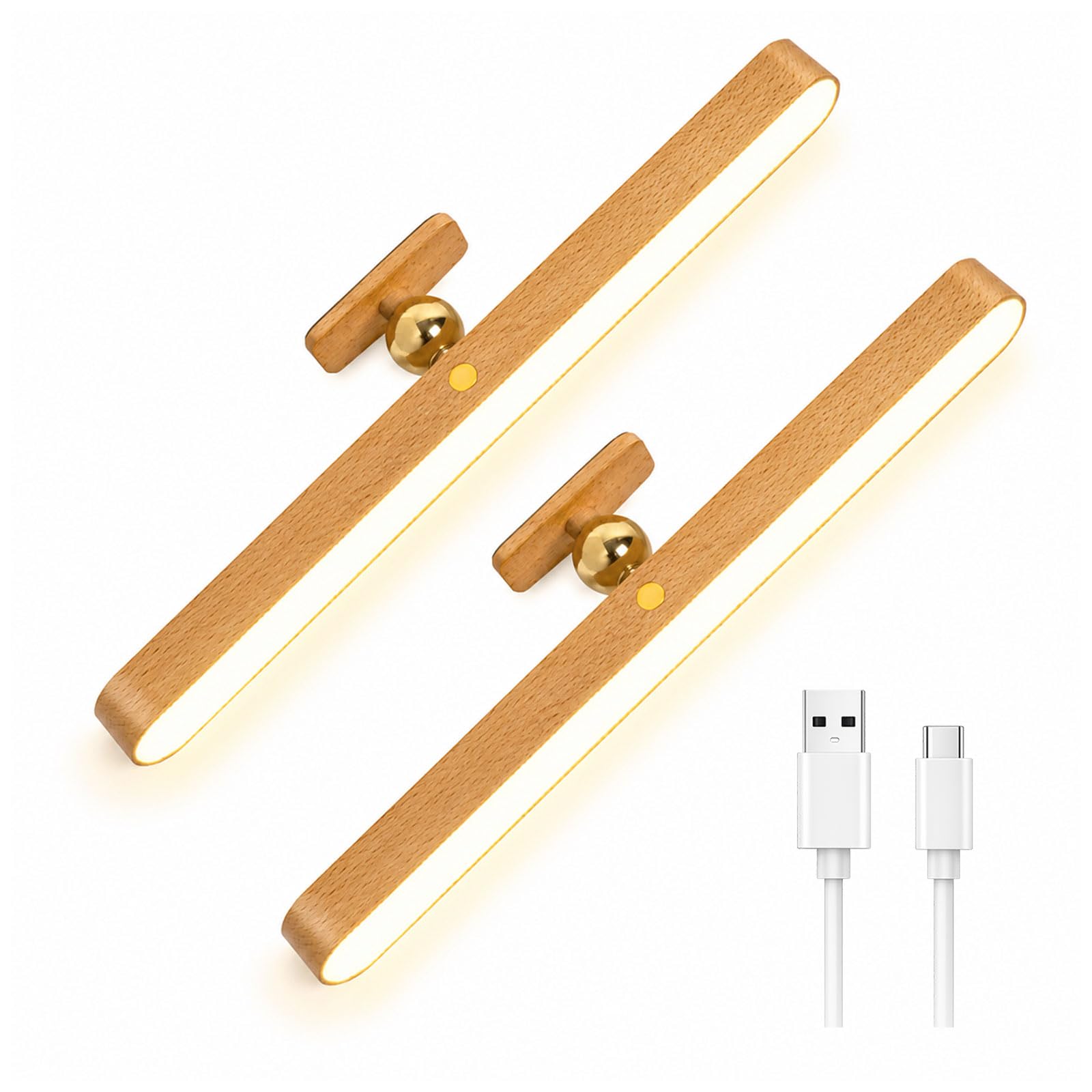 Luz LED magnética giratoria de 360°, funciona con pilas, recargable por USB, luz nocturna LED regulable para luz de lectura, luz de maquillaje e iluminación del hogar (marrón, 2 unidades)