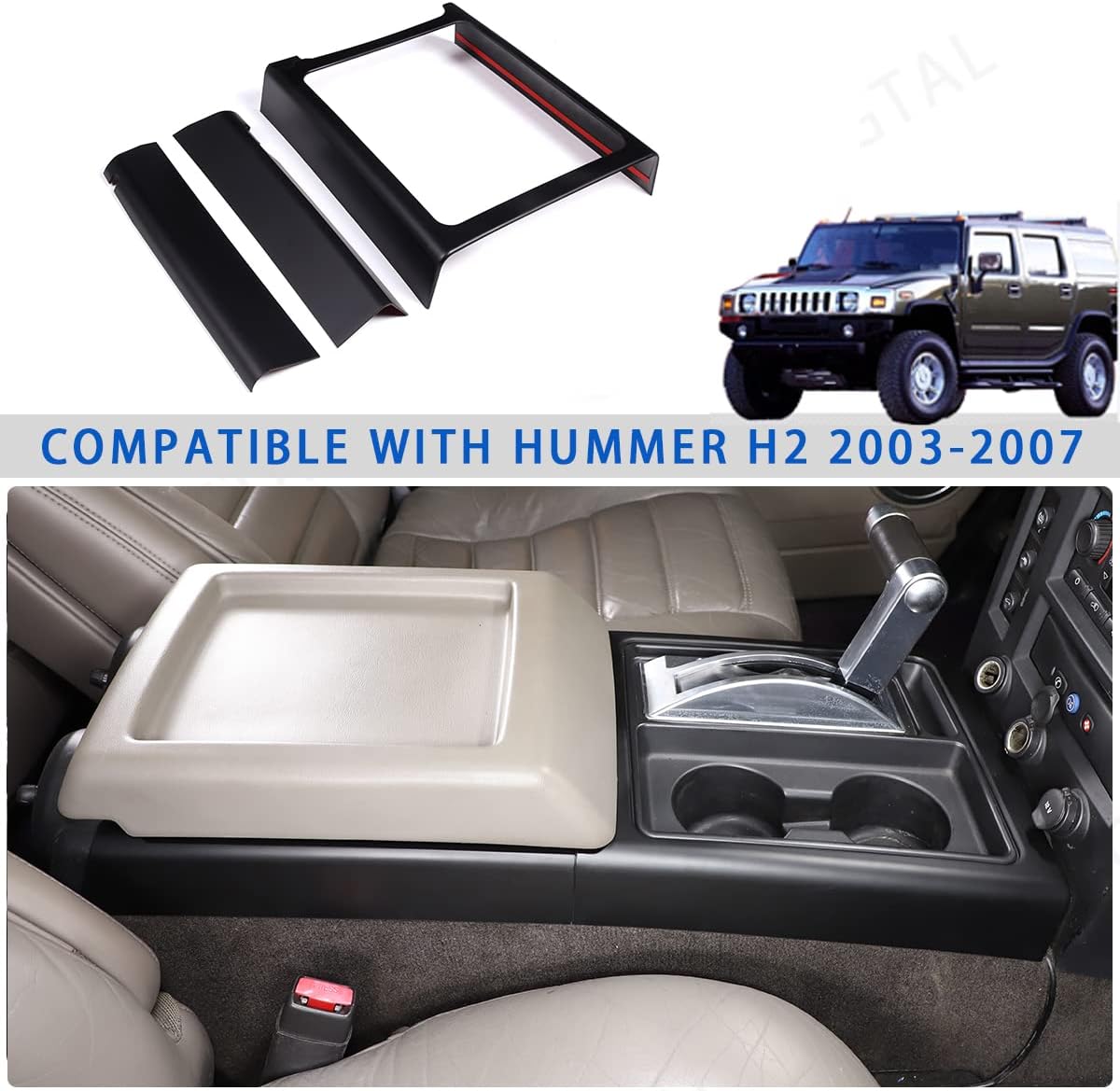 Gear Shift Console Trim Frame Compatible with Hummer H2 2003-2007, ABS Center Console Side Panel Trim Frame Cover Accessories, 3PCS (Matte Black)