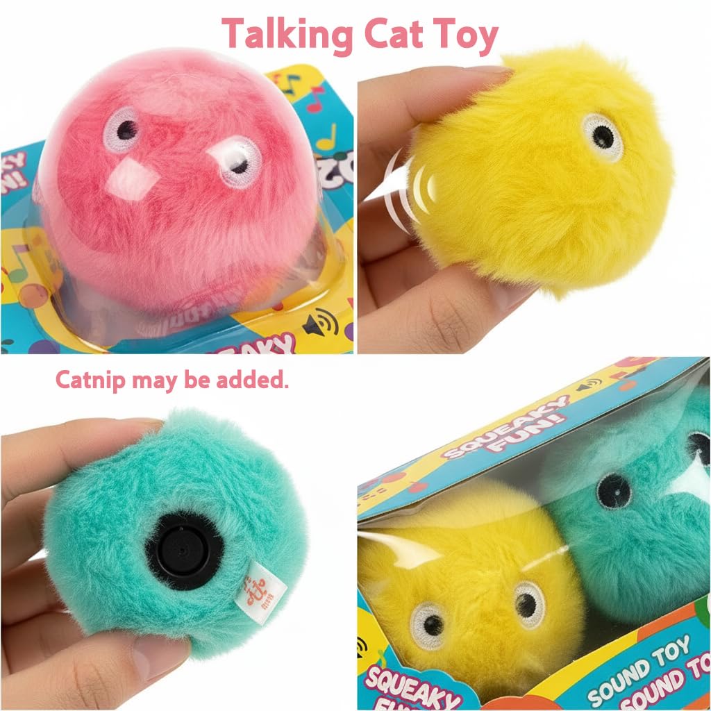 Chirping Cat Toys 3 Pack - Realistic Bird, Cricket & Frog Sounds - Interactive Cat Balls with Catnip, Durable Wool Toys for Indoor Cats - Image 4