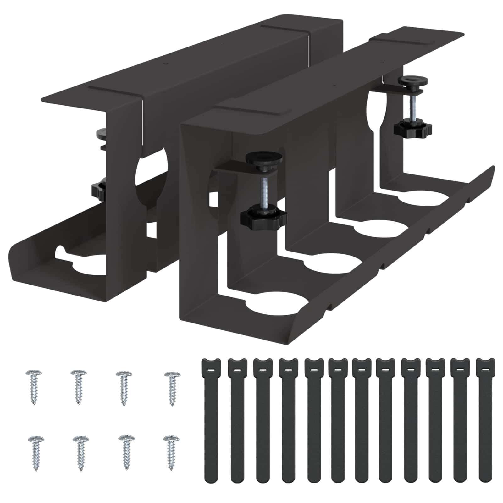 Gestione dei cavi sotto la scrivania, set da 2 pezzi, vassoio per organizzare i cavi per ciabatta elettrica e adattatore, in acciaio, nero, 43 x 10 x 15 cm