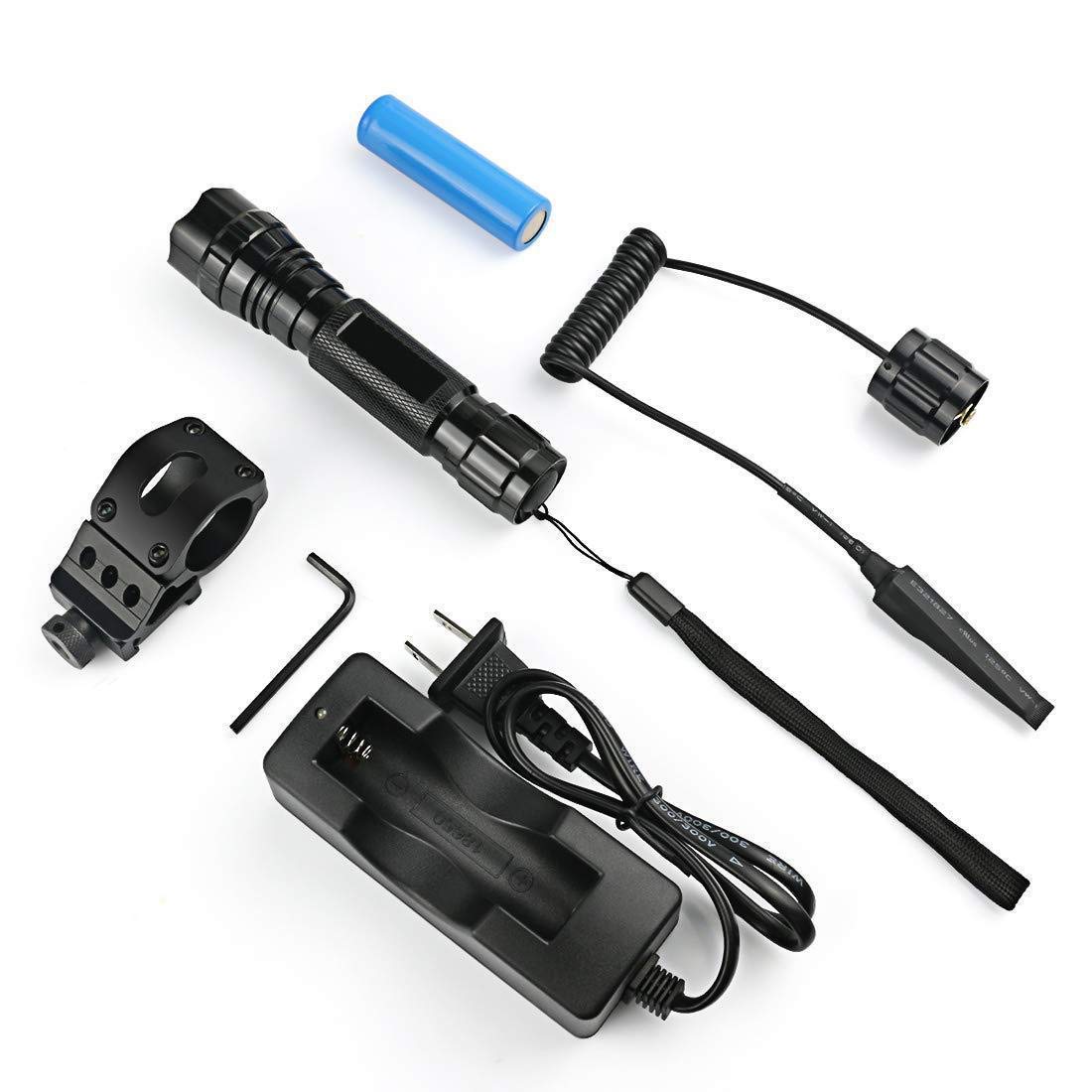 Lampe torche tactique à LED avec hauts lumens, résistance à l’eau, dragonne à interrupteur, 1 piles rechargeables et chargeur pour chasse et camping