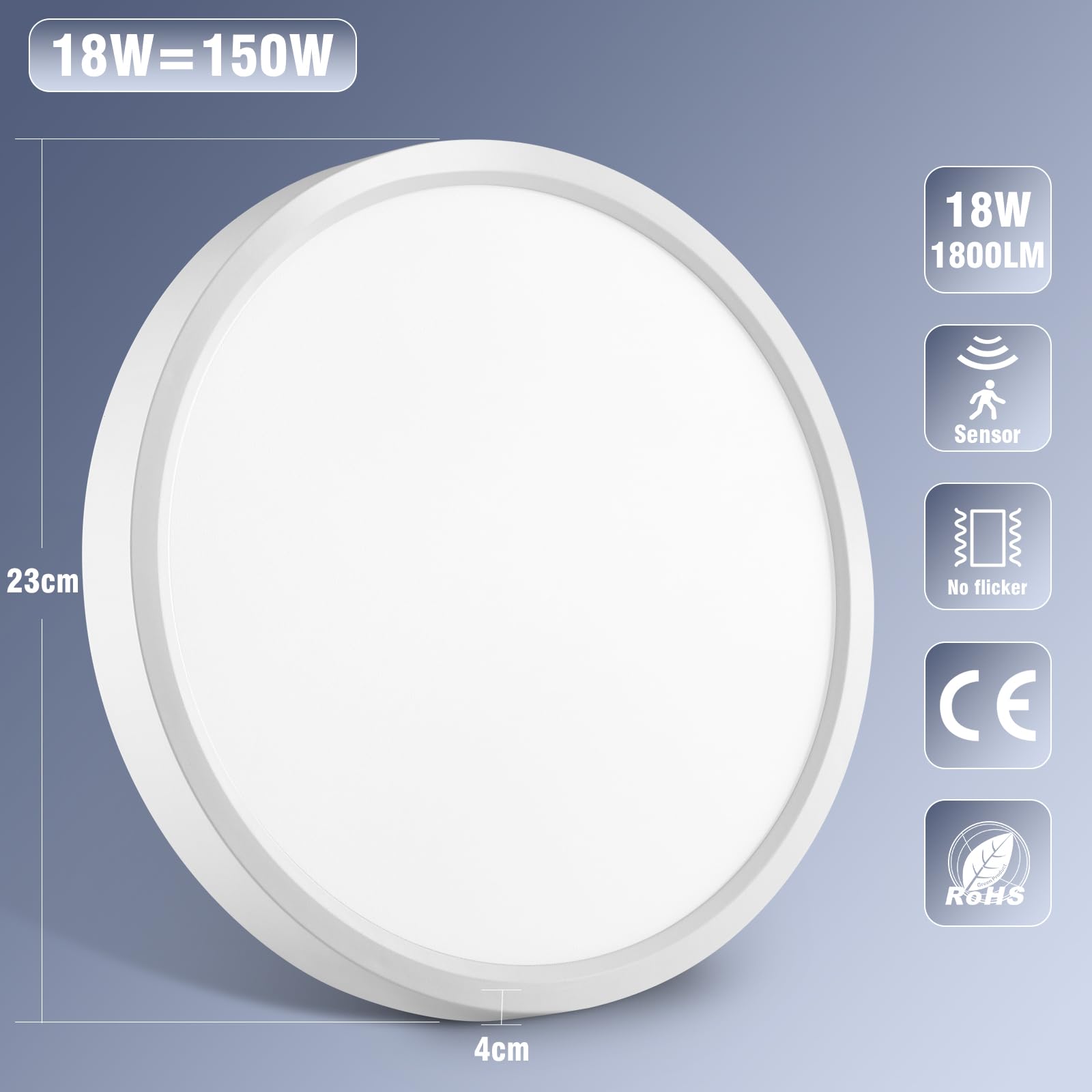 8 Stücke LED Deckenleuchte mit Bewegungsmelder, 18W Deckenlampe mit Radar Bewegungssensor Innen, 4000K Neutralweiß Deckenleuchte LED Lampe Ultraflach für Flur Treppe Küche Balkon Abstellraum, φ23CM
