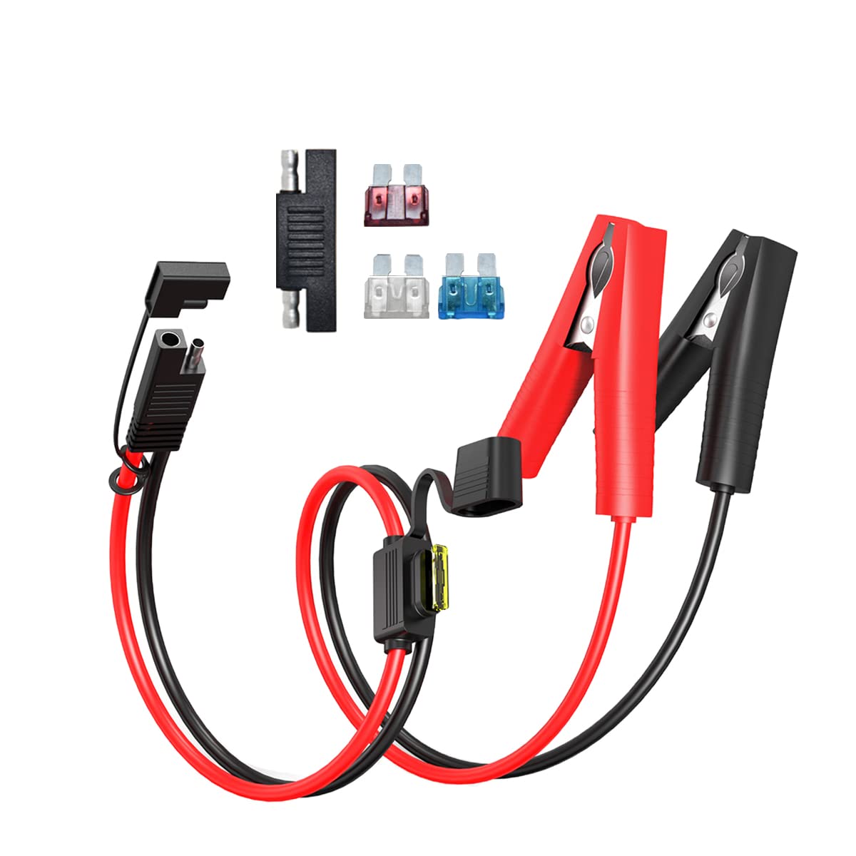 ELFCULB SAE to Alligator Clip,12AWG SAE Connector Quick Disconnect Cable Battery Alligator Crocodile Clip with 10A 15A 20A 25A Fuse,Compatible for